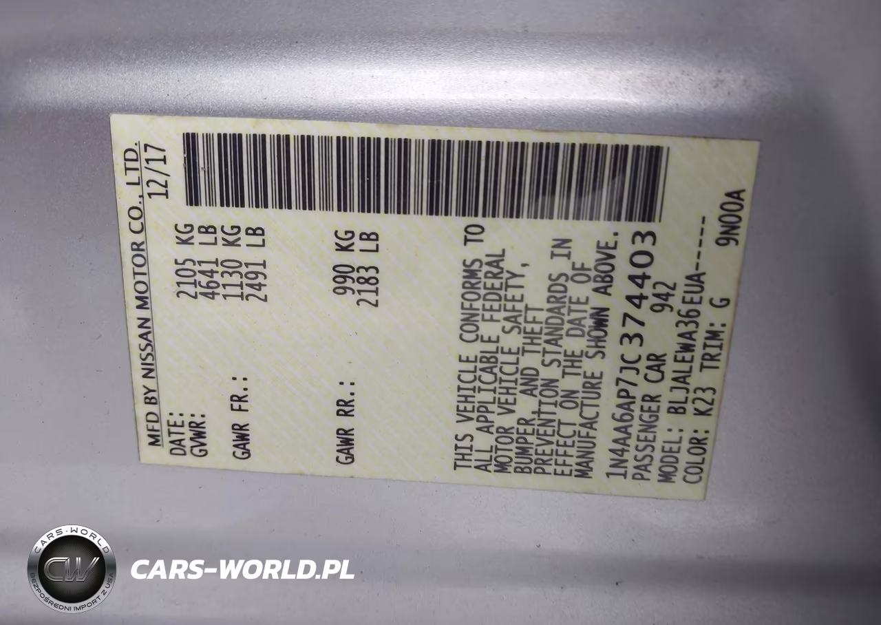 NISSAN MAXIMA 3.5 VIN:1N4AA6AP7JC374403 - 9