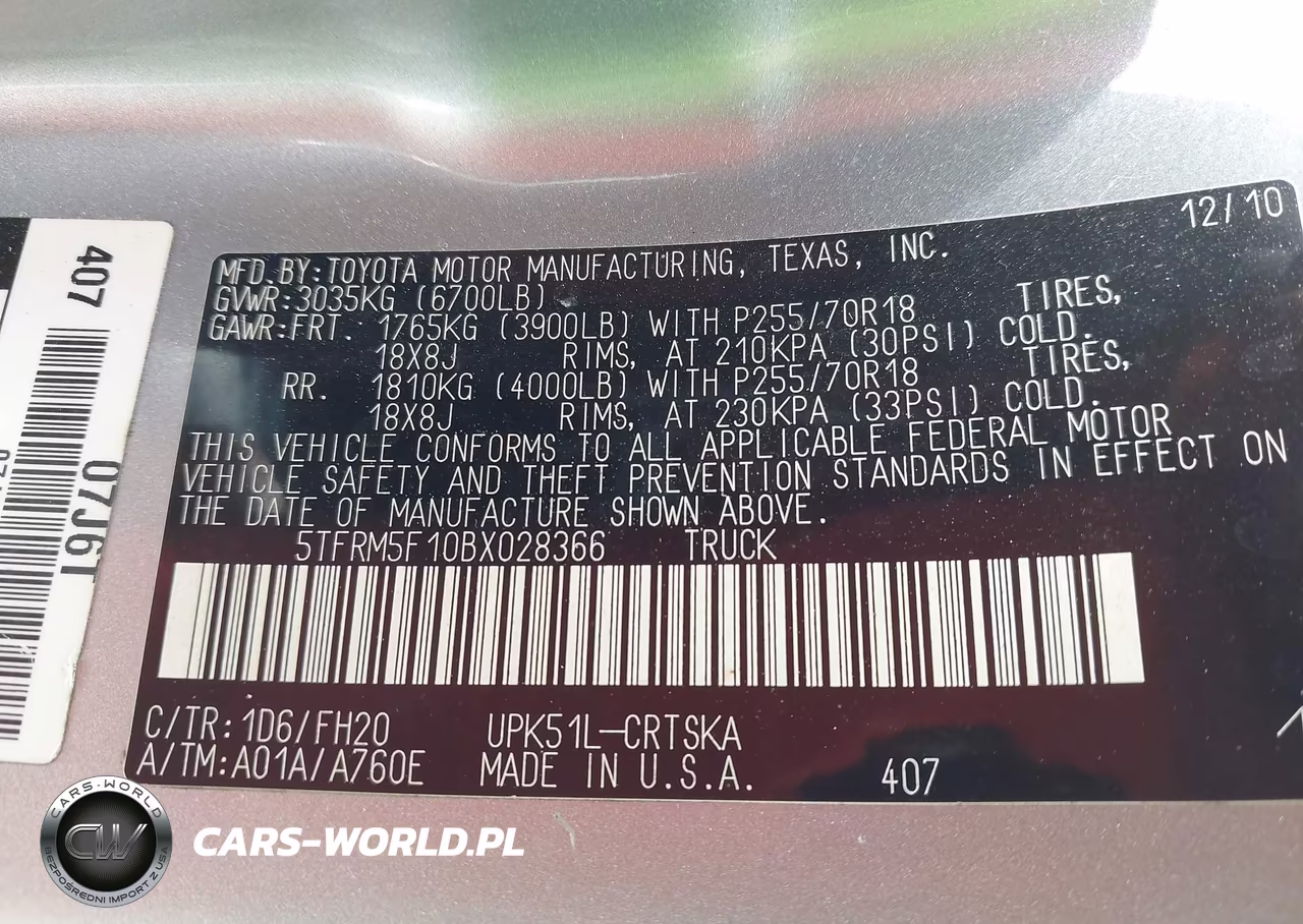 2011 Toyota Tundra Grade 4.6L V8 VIN:5TFRM5F10BX028366 - 9