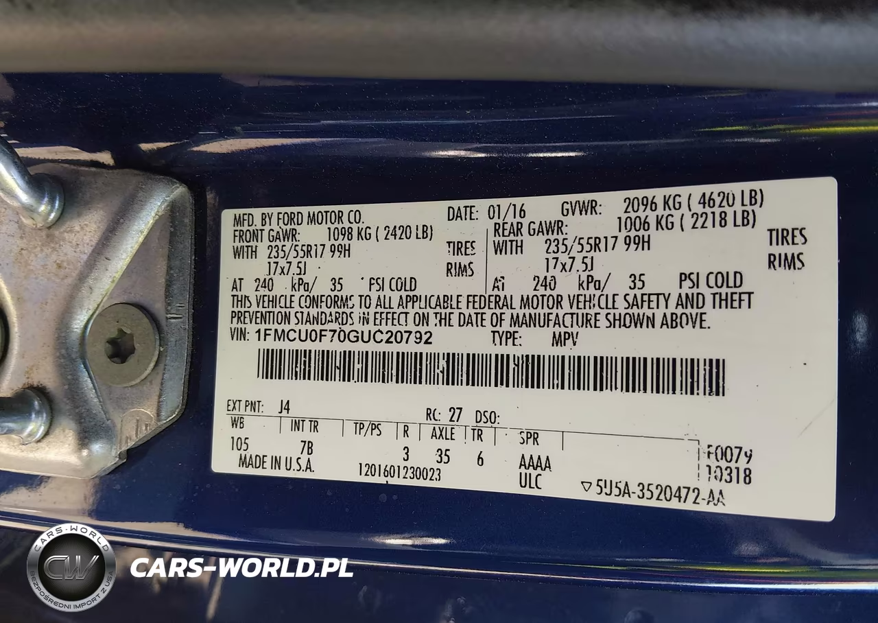 2016 Ford Escape S VIN:1FMCU0F70GUC20792 - 9