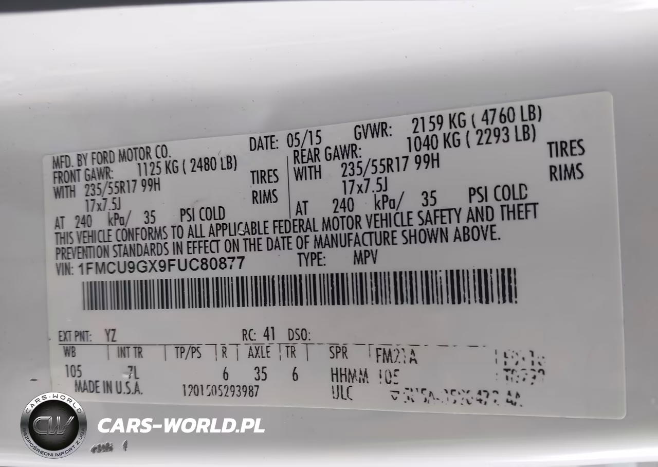 2015 Ford Escape Se VIN:1FMCU9GX9FUC80877 - 9