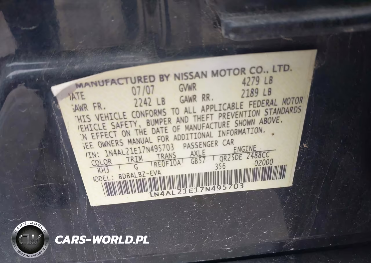 2007 Nissan Altima 2.5 S VIN:1N4AL21E17N495703 - 9