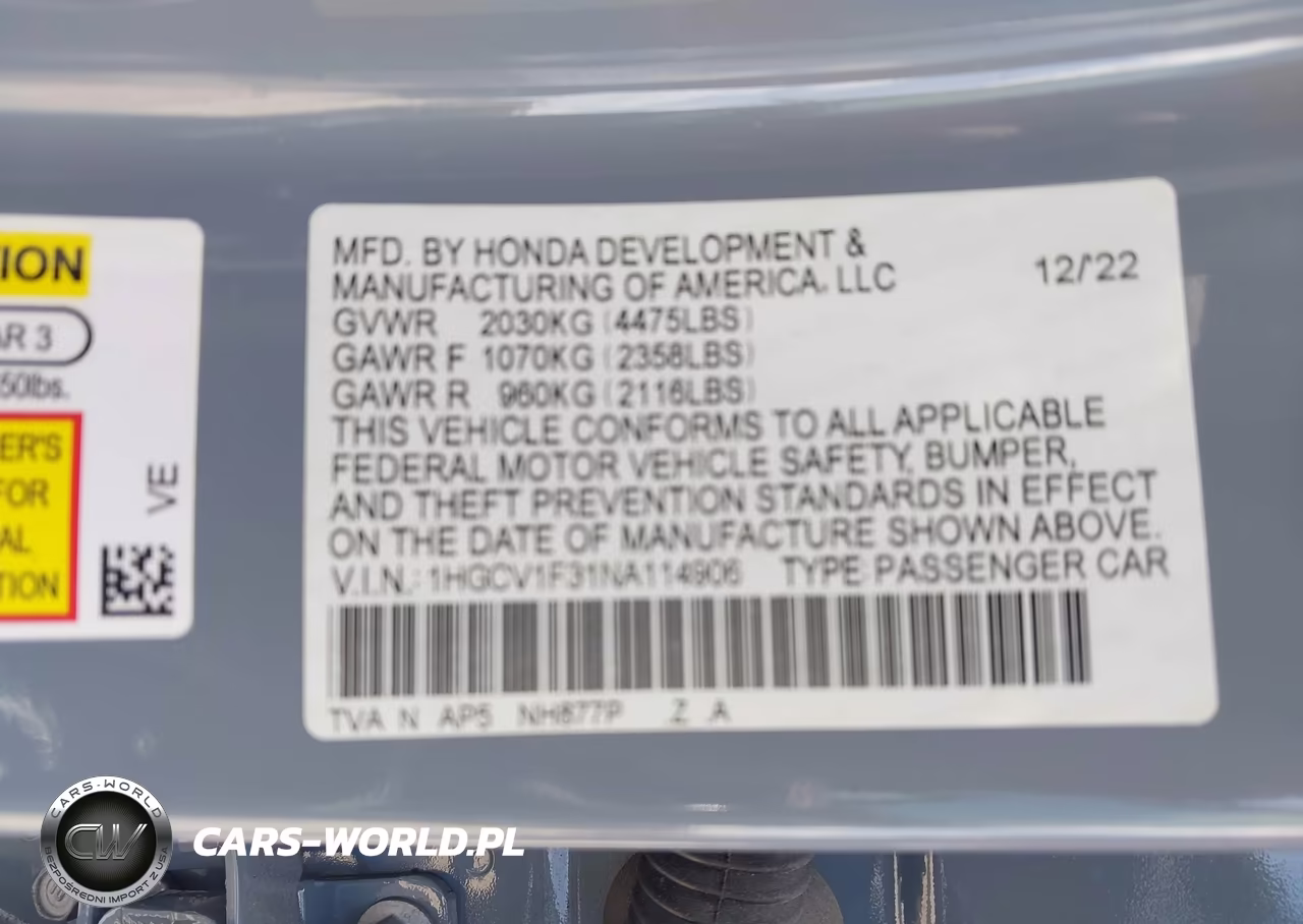 2022 Honda Accord Sport VIN:1HGCV1F31NA114906 - 9