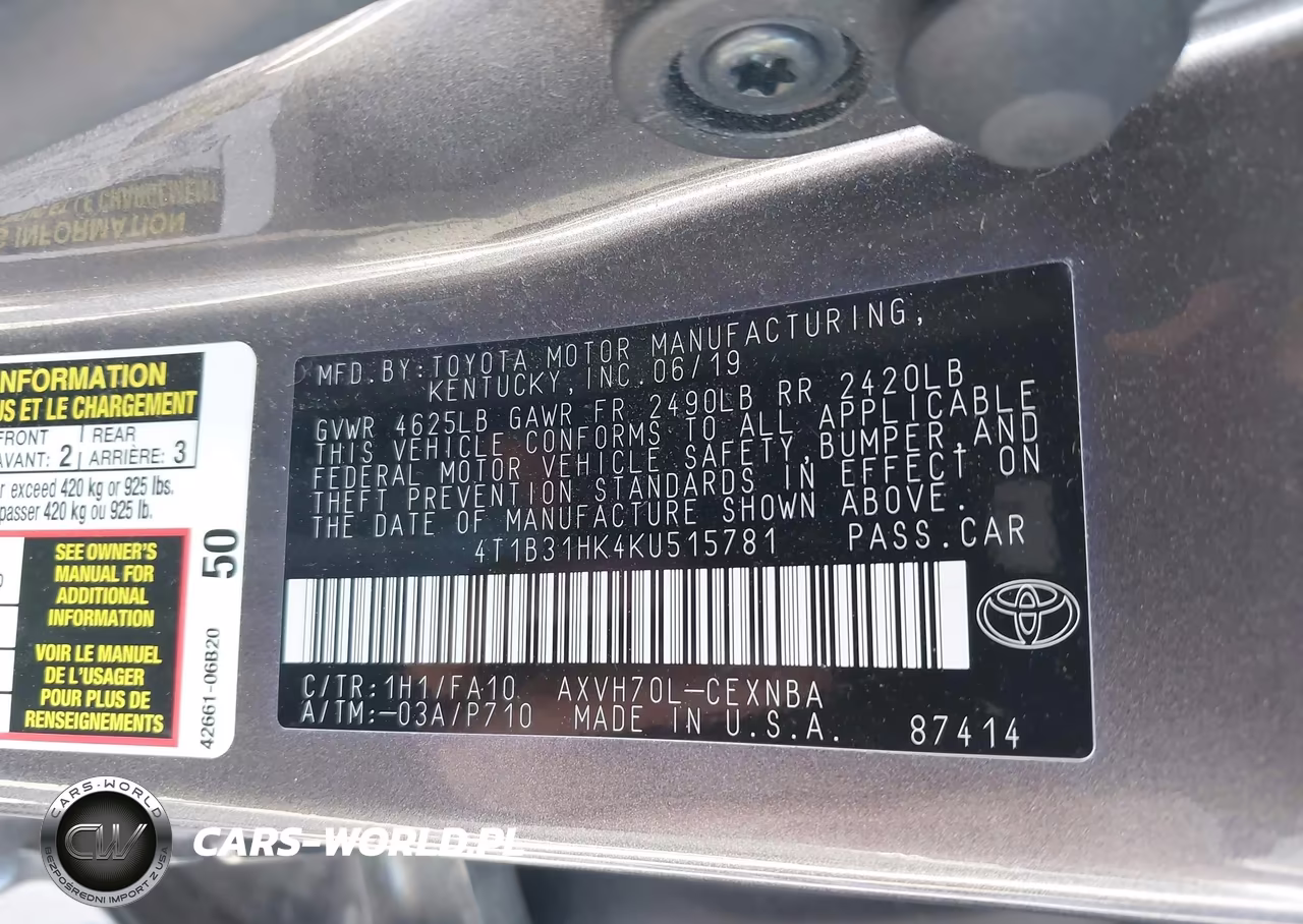 2019 Toyota Camry Hybrid Le VIN:4T1B31HK4KU515781 - 9