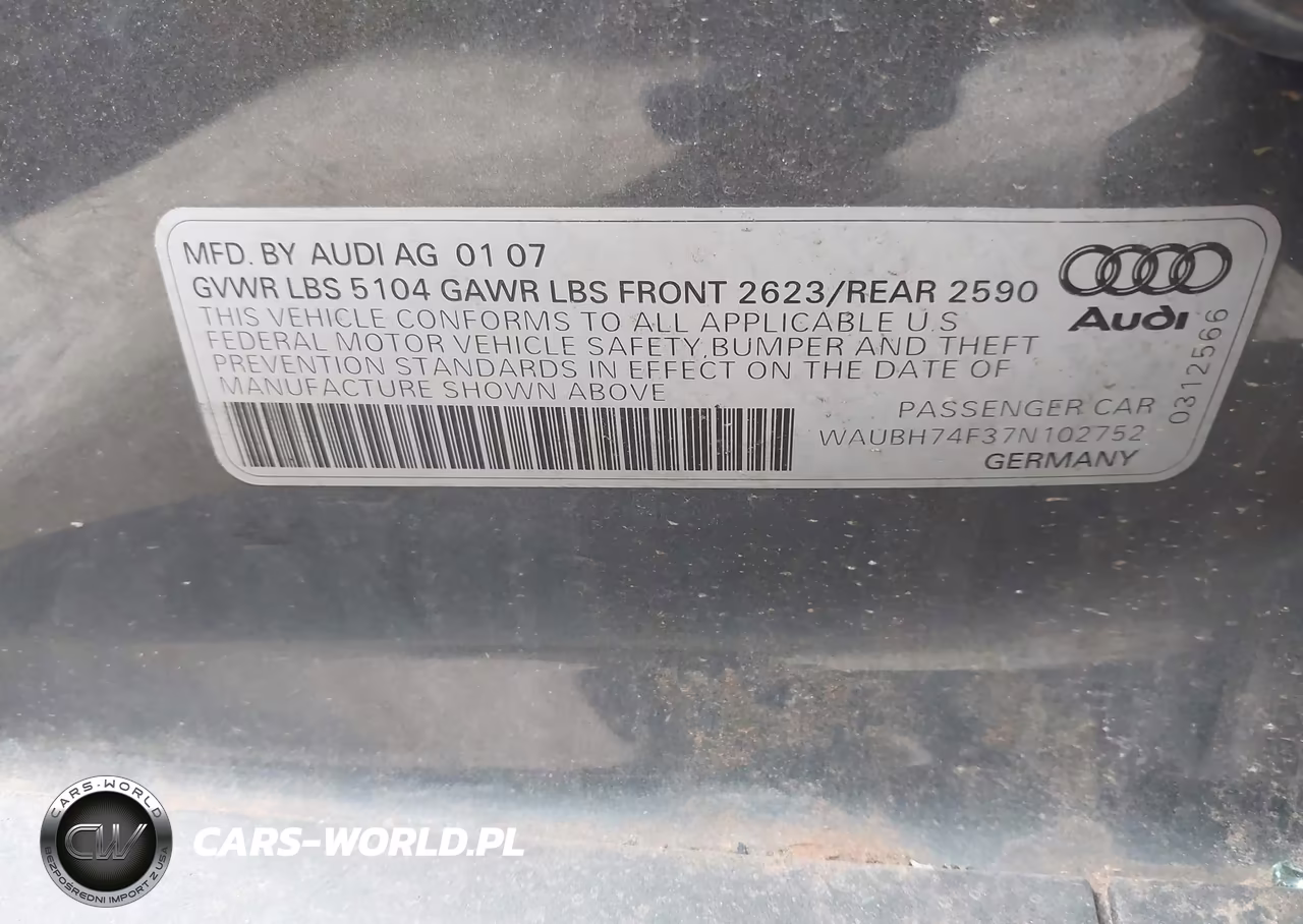 2007 Audi A6 3.2 VIN:WAUBH74F37N102752 - 9