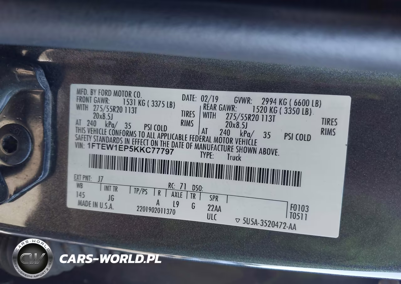2019 Ford F-150 Xl VIN:1FTEW1EP5KKC77797 - 9