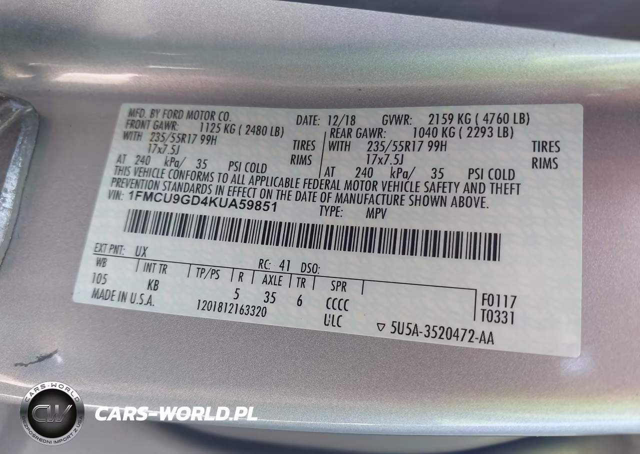 2019 Ford Escape Se VIN:1FMCU9GD4KUA59851 - 9