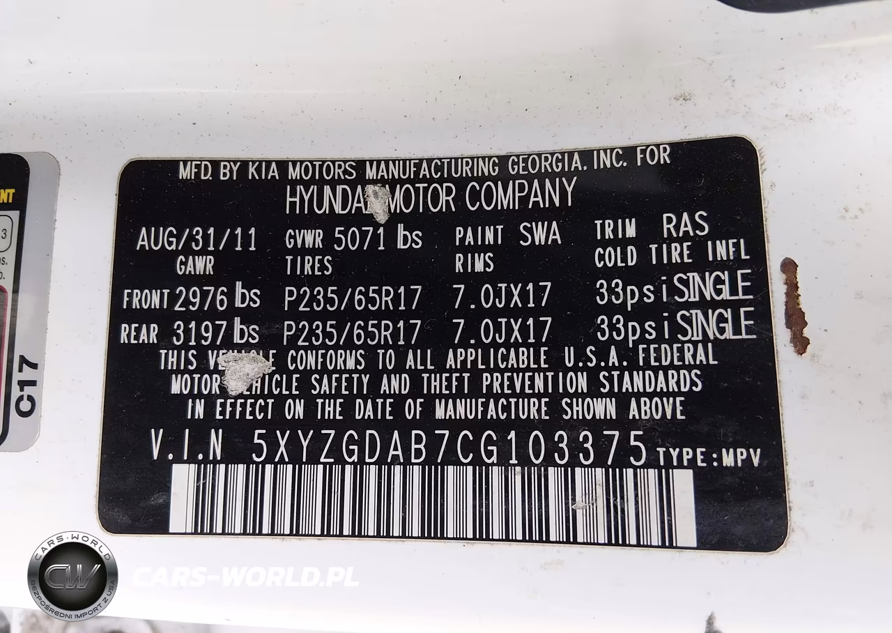 2012 Hyundai Santa Fe Gls VIN:5XYZGDAB7CG103375 - 9