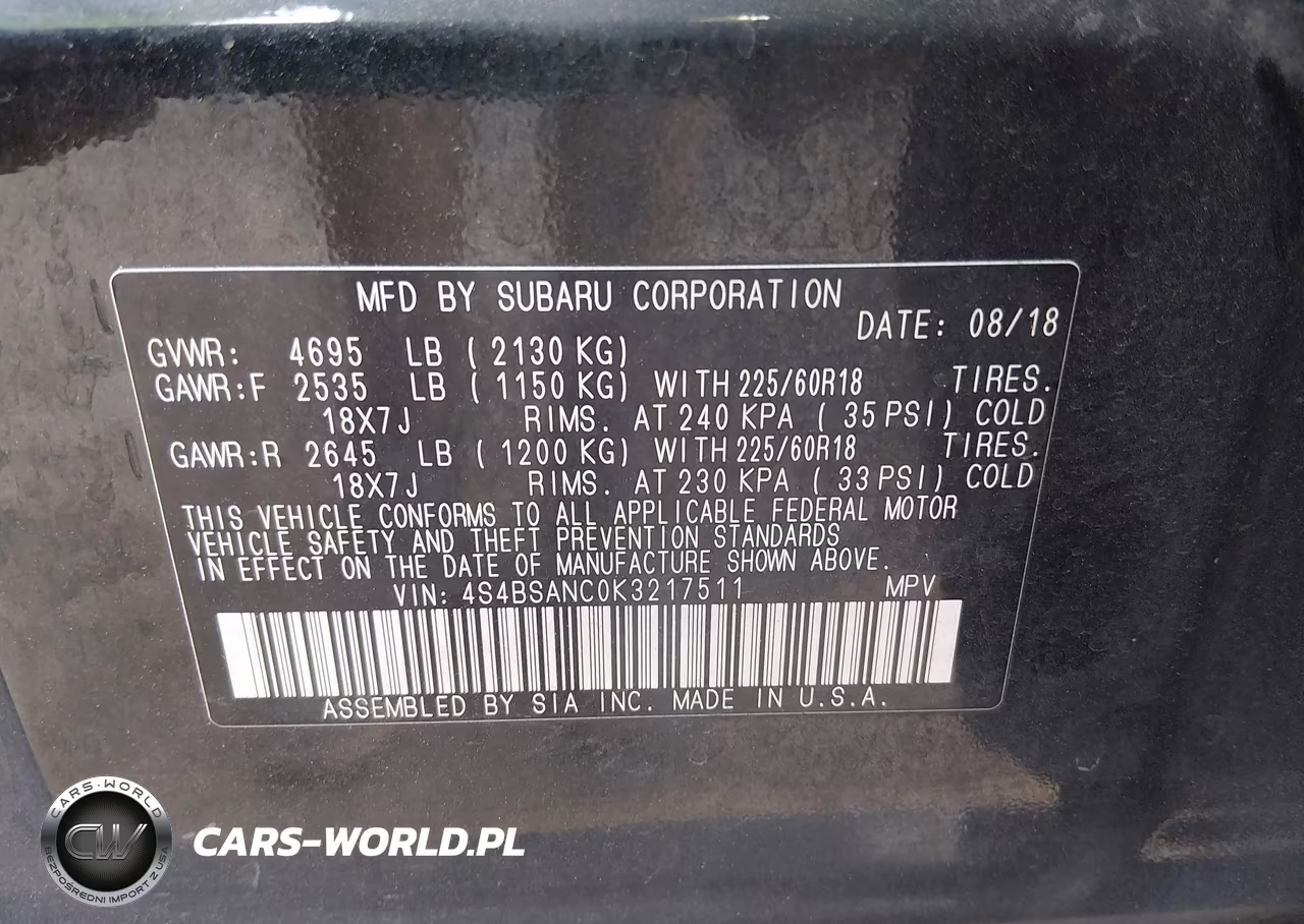 2019 Subaru Outback 2.5I Limited VIN:4S4BSANC0K3217511 - 9
