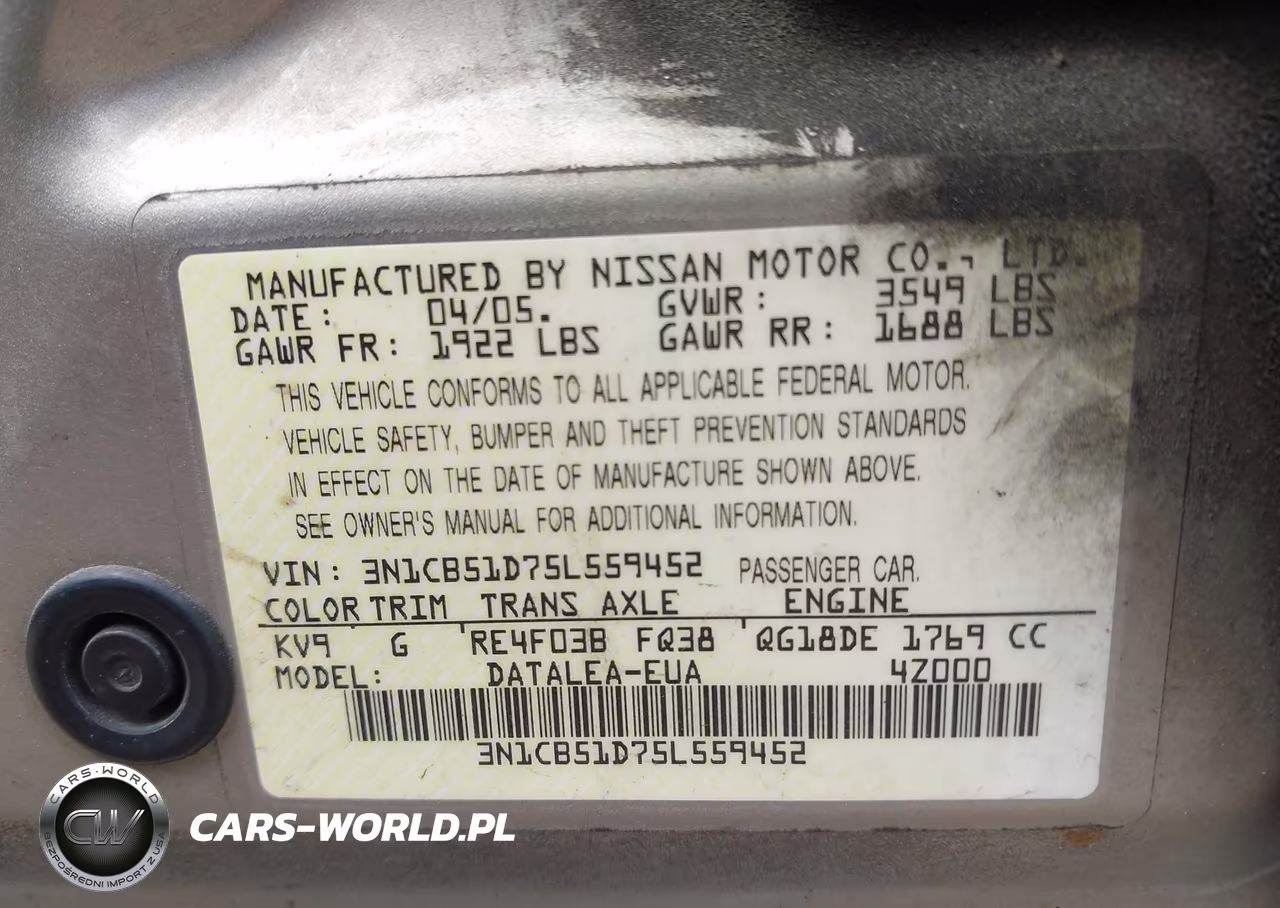 2005 Nissan Sentra 1.8S VIN:3N1CB51D75L559452 - 9