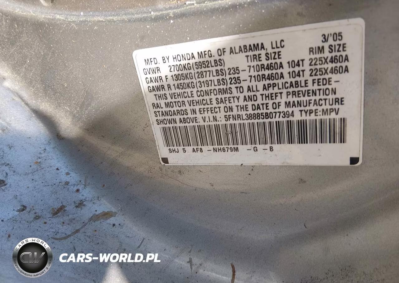2005 Honda Odyssey Touring VIN:5FNRL38885B077394 - 9