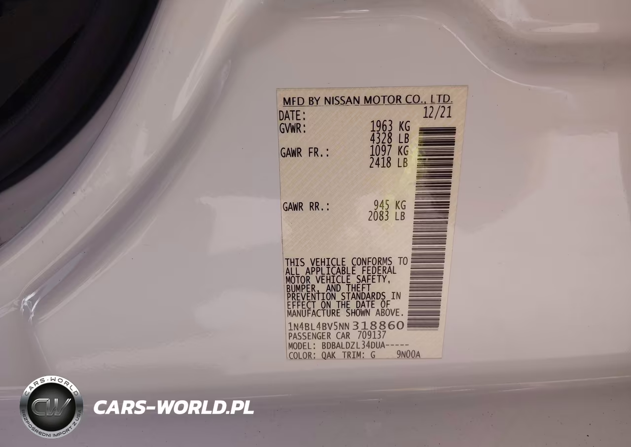 2022 Nissan Altima S Fwd VIN:1N4BL4BV5NN318860 - 9