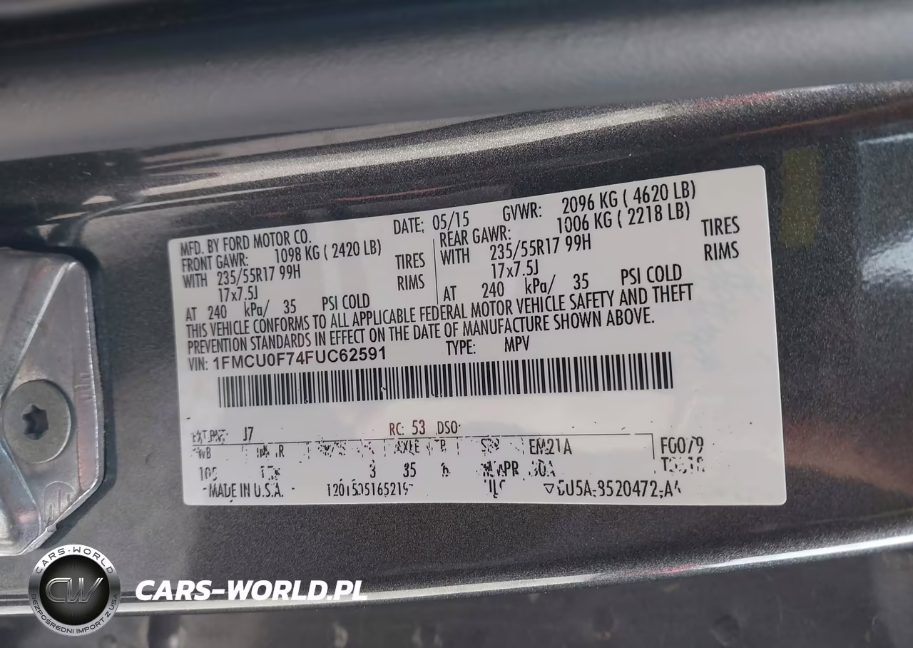 2015 Ford Escape S VIN:1FMCU0F74FUC62591 - 9