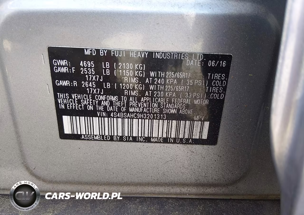 2017 Subaru Outback 2.5I Premium VIN:4S4BSAHC9H3201313 - 9