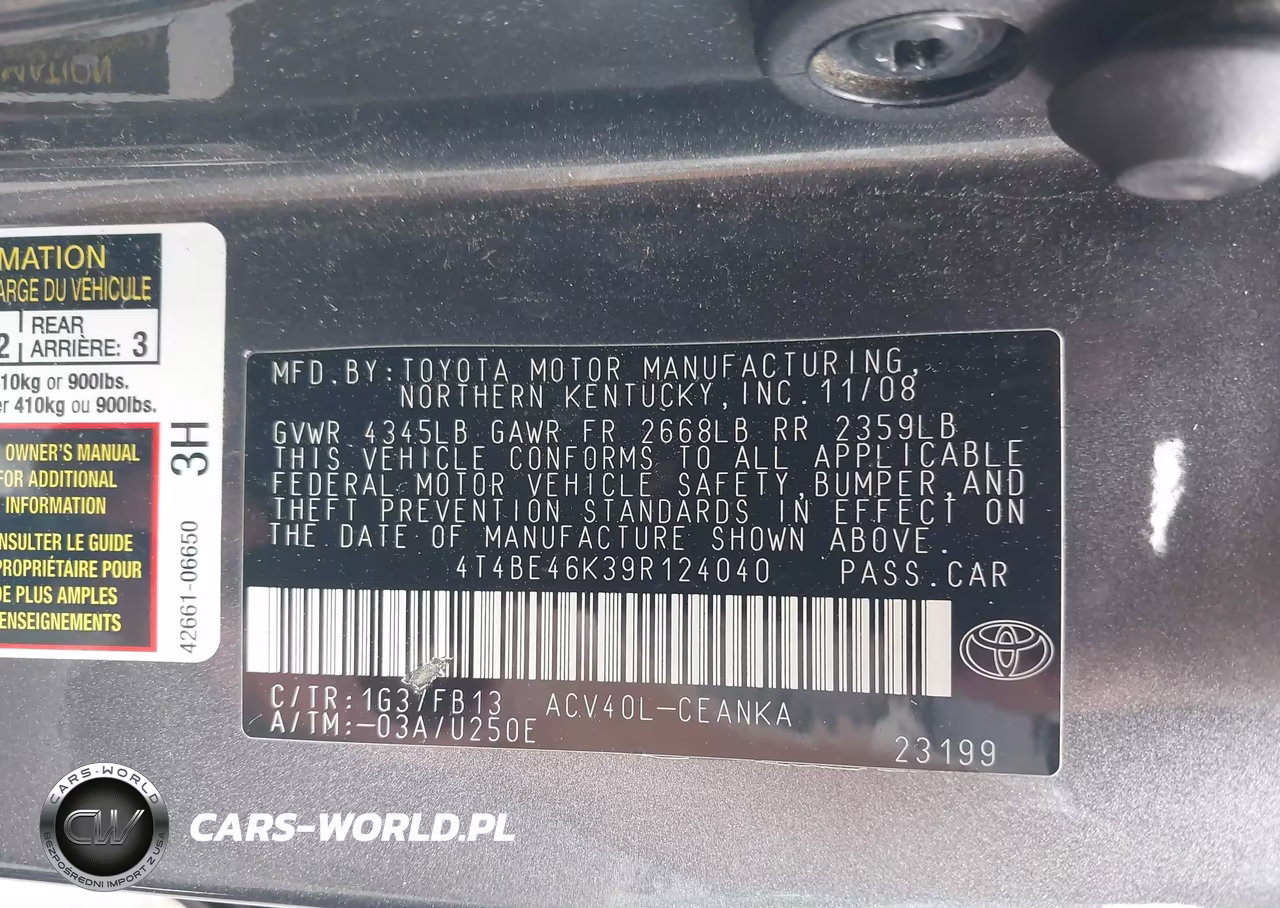 2009 Toyota Camry Le VIN:4T4BE46K39R124040 - 9