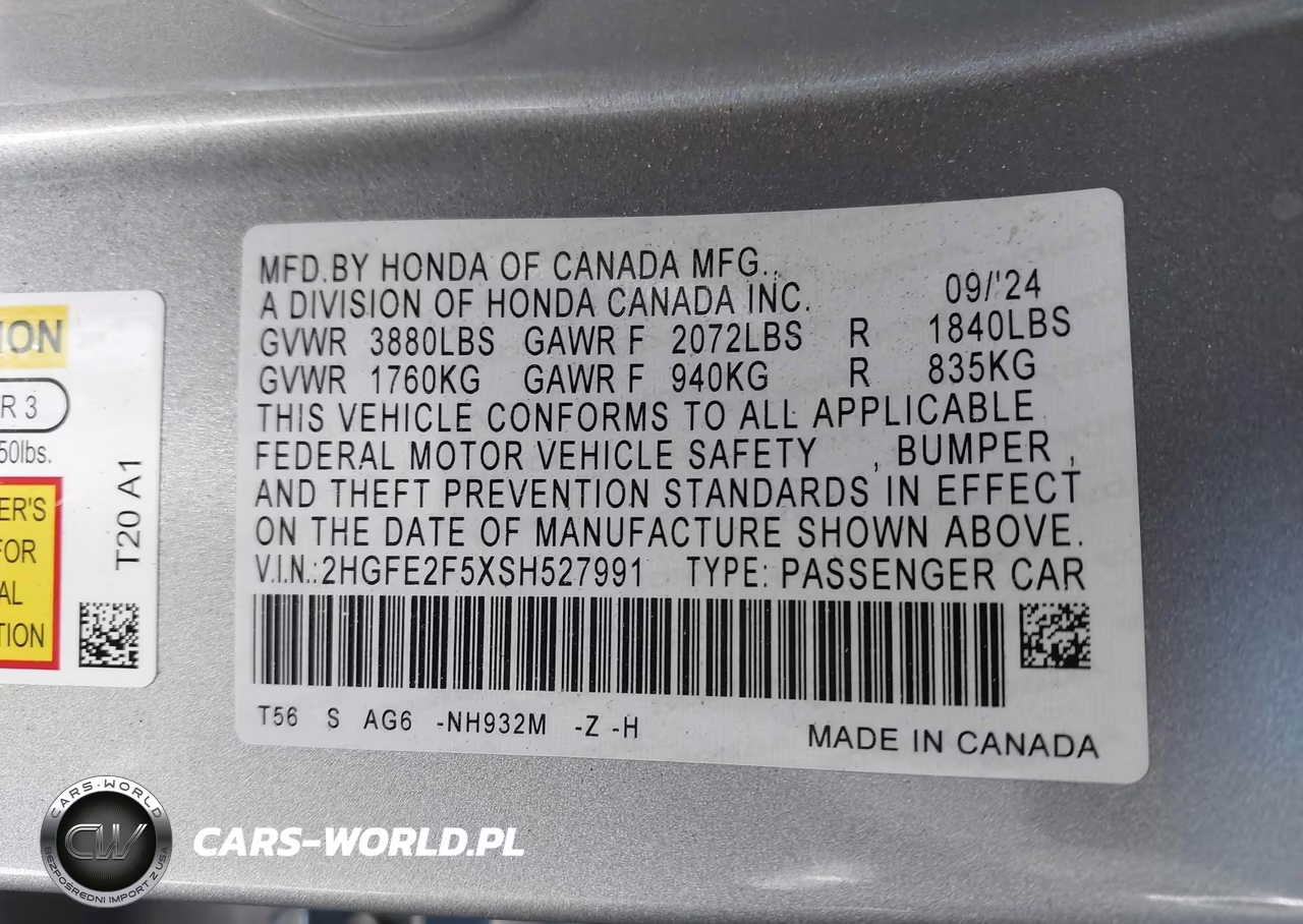 2025 Honda Civic Sport VIN:2HGFE2F5XSH527991 - 9