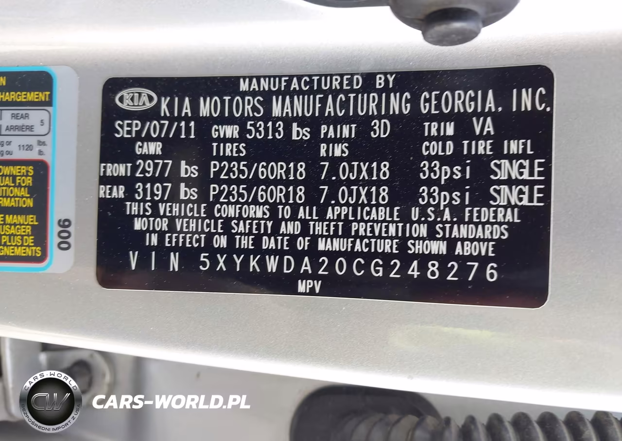 2012 Kia Sorento Sx V6 VIN:5XYKWDA20CG248276 - 9