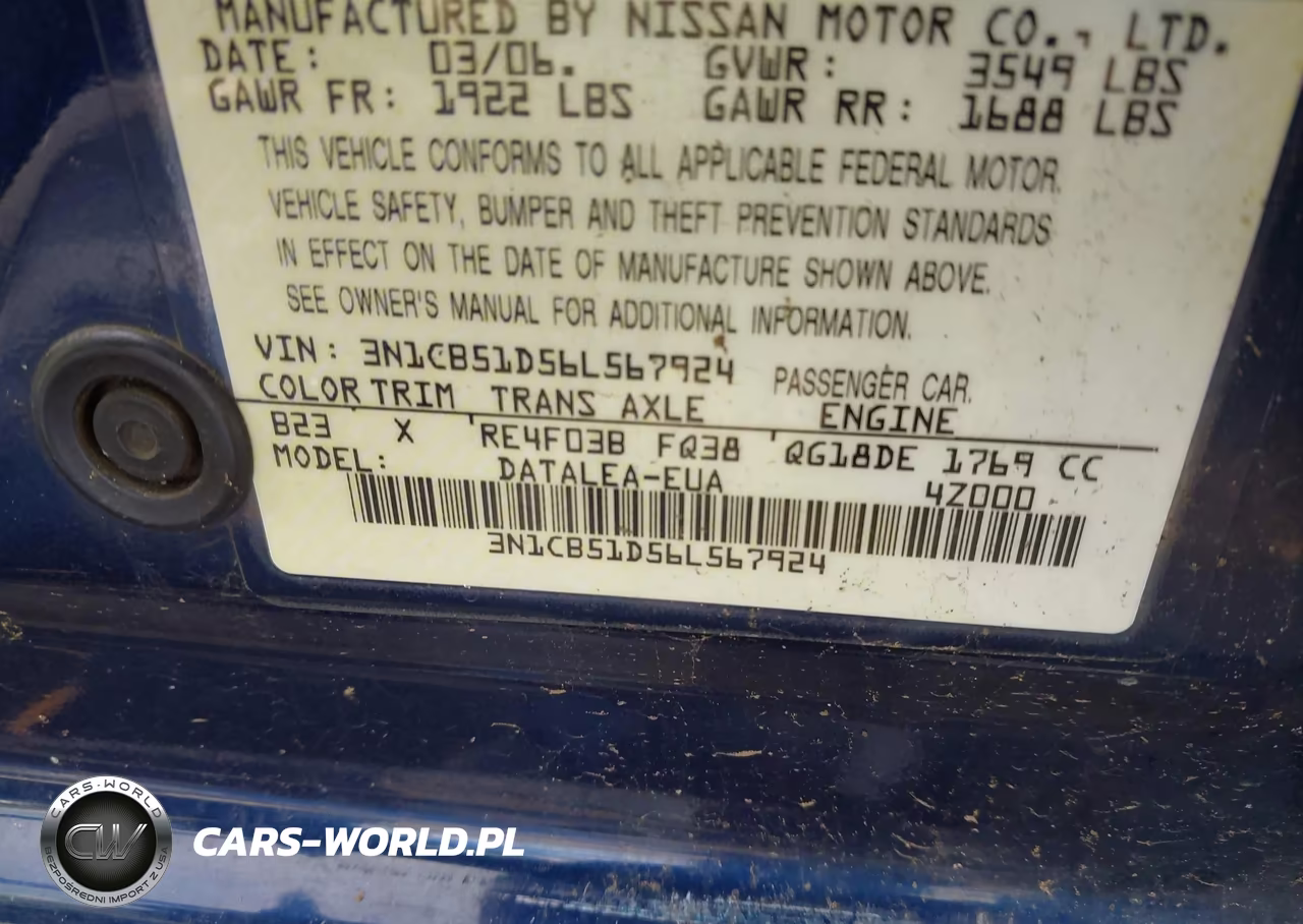 2006 Nissan Sentra 1.8S VIN:3N1CB51D56L567924 - 9