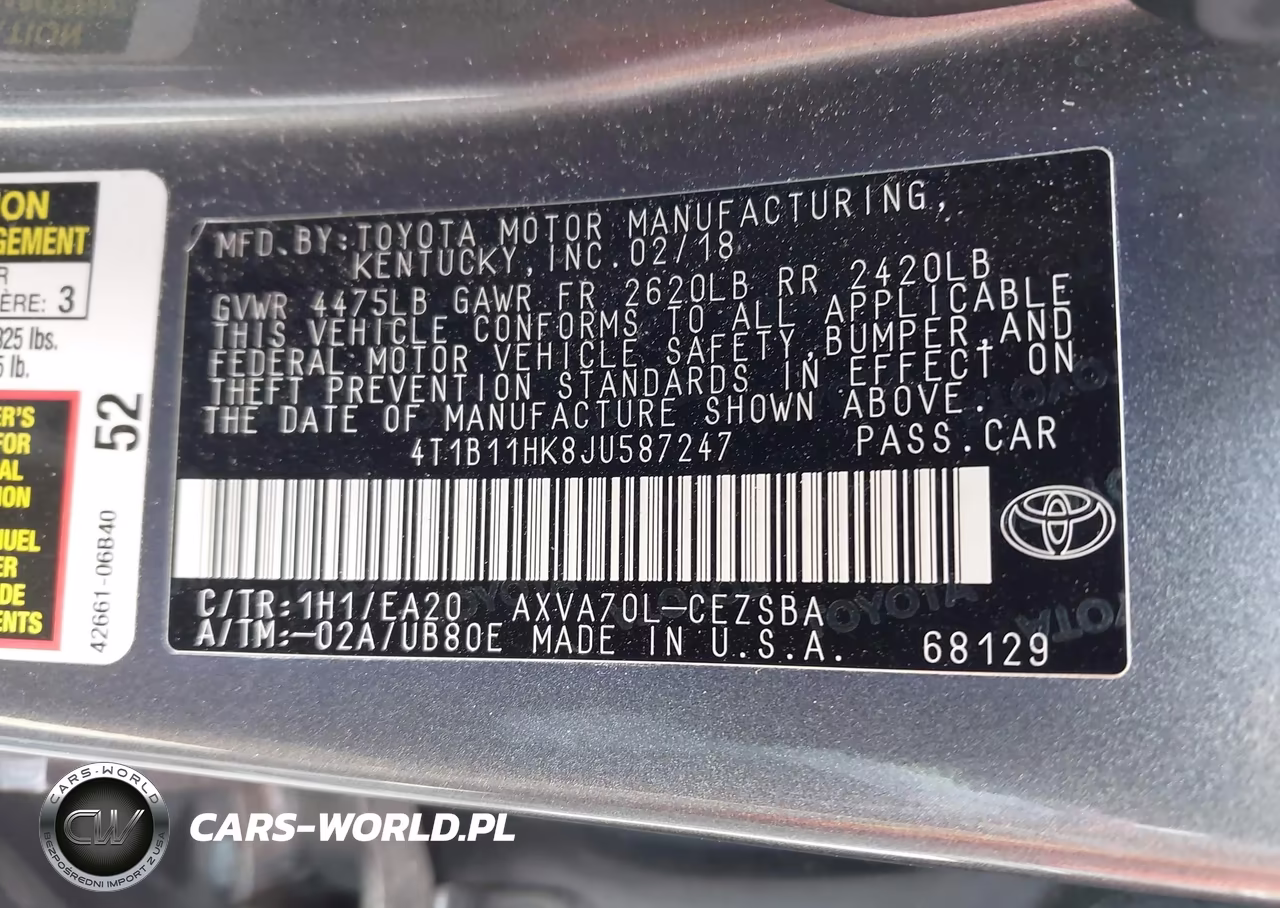 2018 Toyota Camry Se VIN:4T1B11HK8JU587247 - 9
