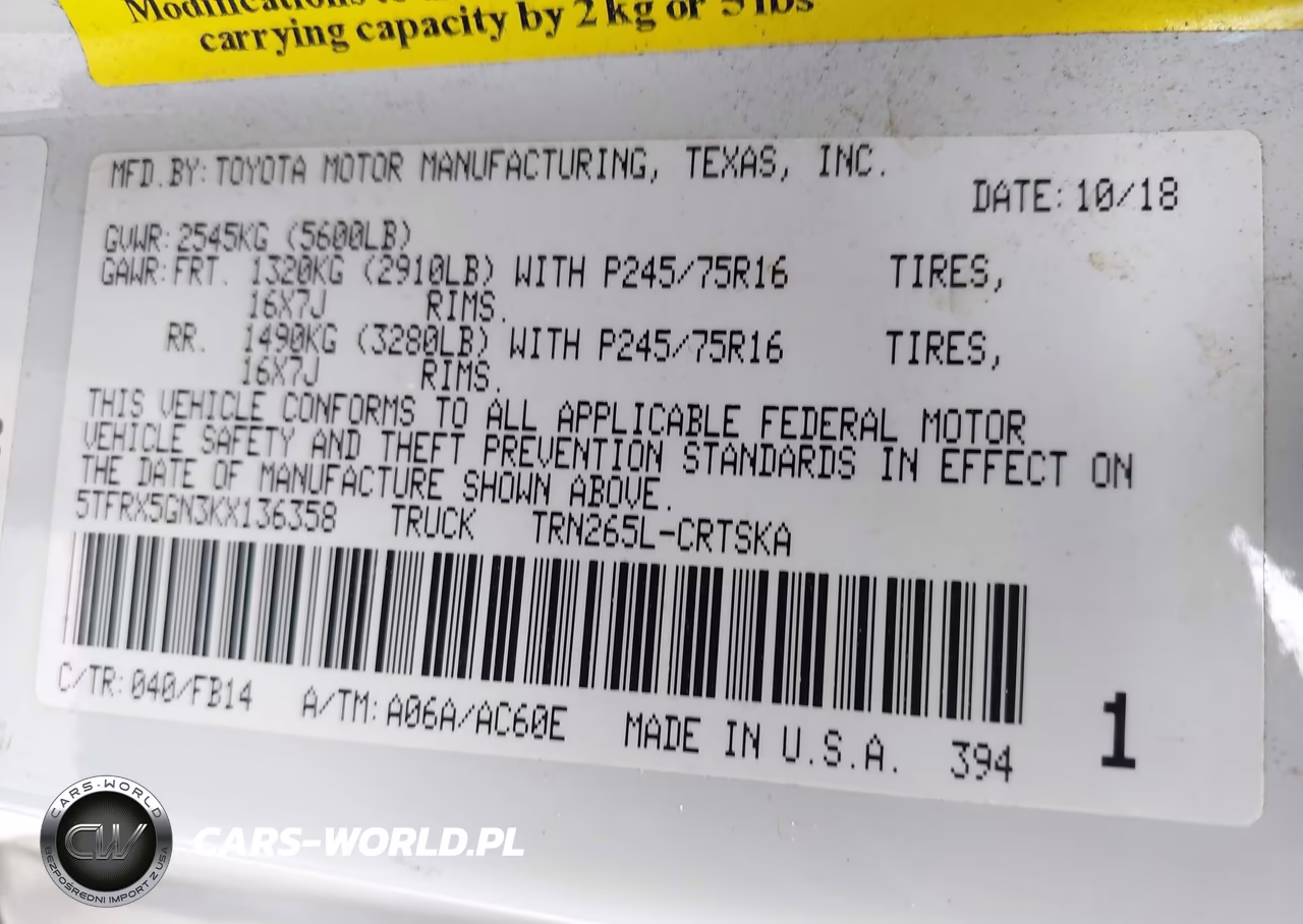 2019 Toyota Tacoma Sr VIN:5TFRX5GN3KX136358 - 9