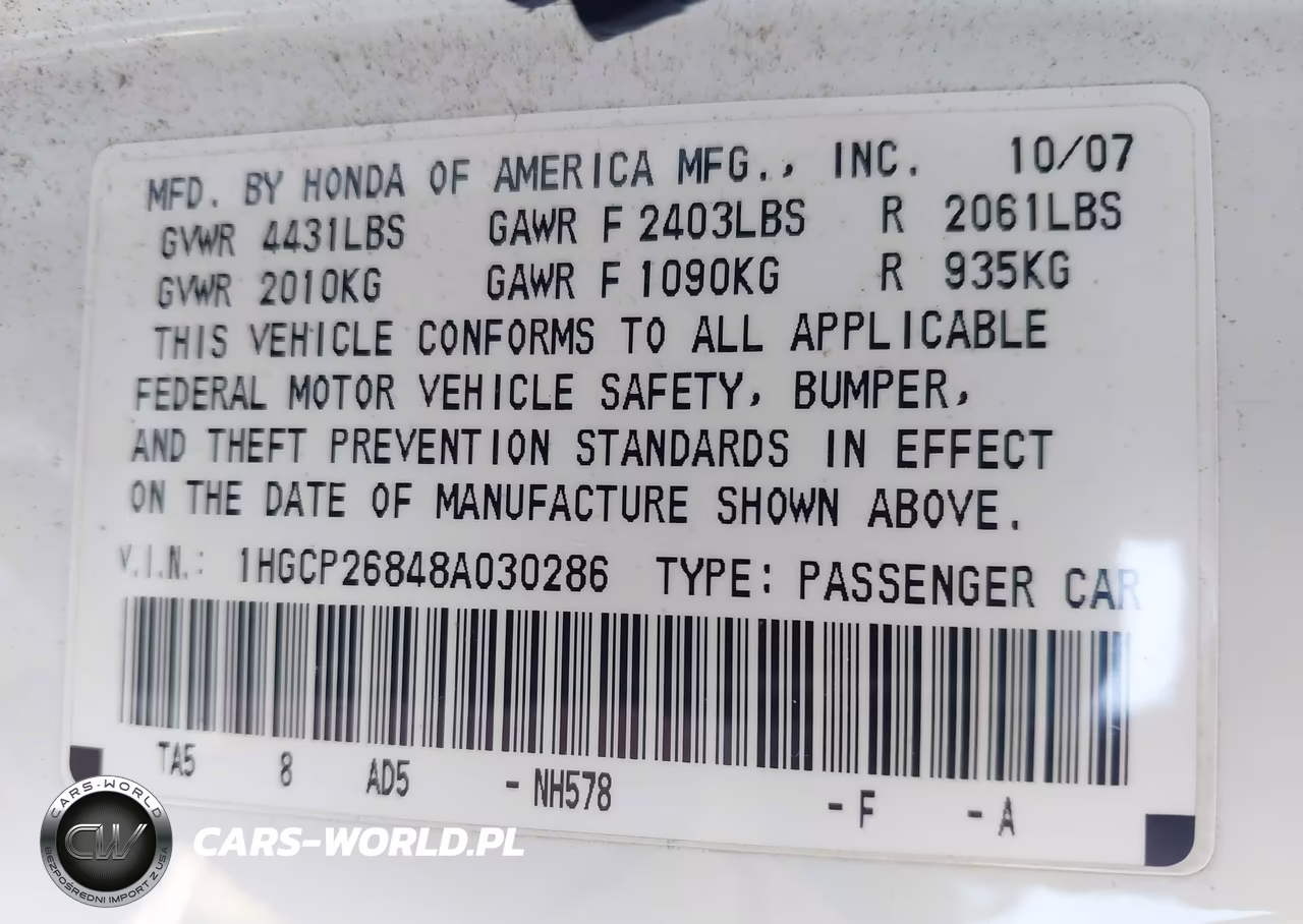 2008 Honda Accord 2.4 Ex-L VIN:1HGCP26848A030286 - 9