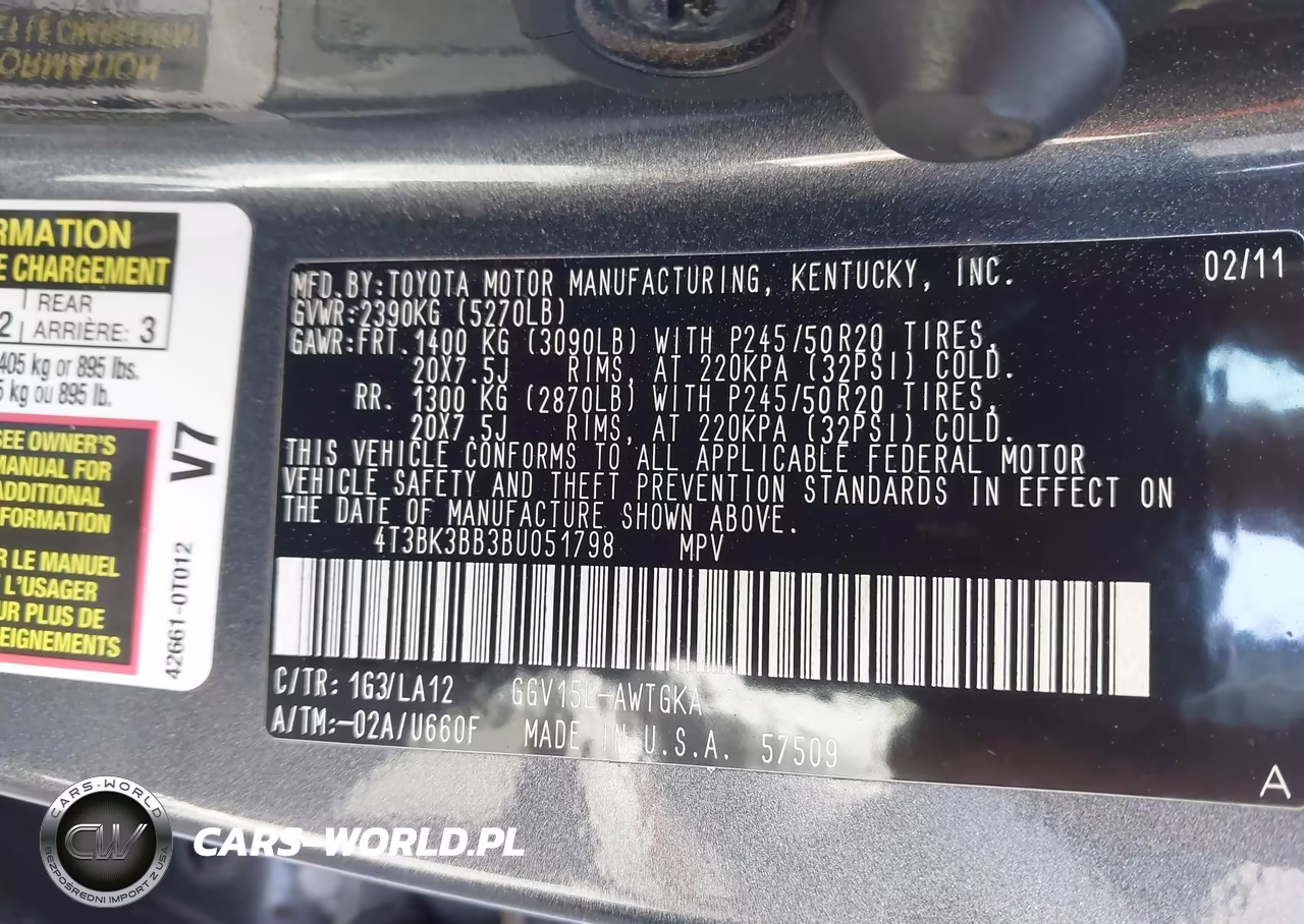 2011 Toyota Venza Base V6 VIN:4T3BK3BB3BU051798 - 9