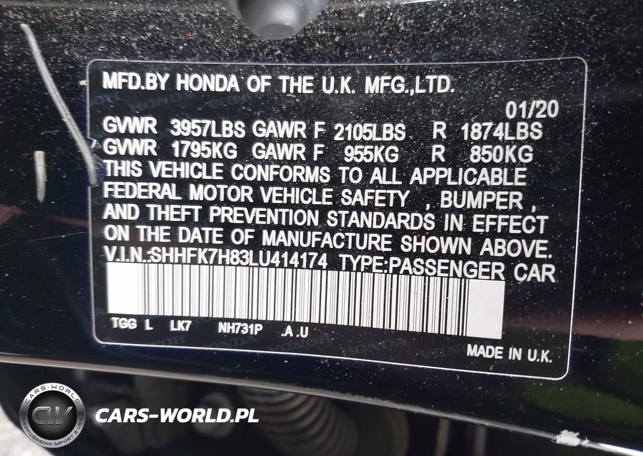 2020 Honda Civic Ex-L VIN:SHHFK7H83LU414174 - 9