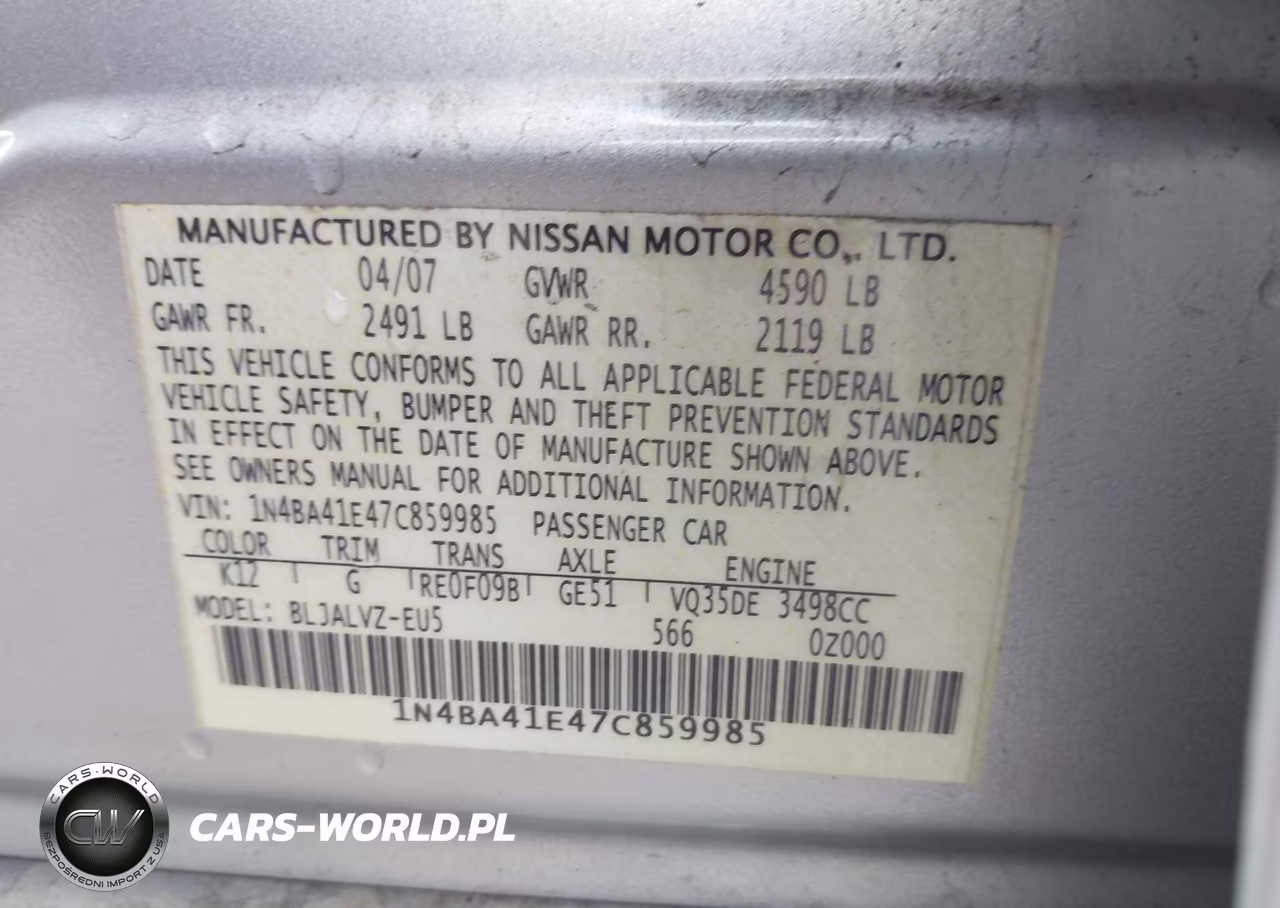 2007 Nissan Maxima 3.5 Se VIN:1N4BA41E47C859985 - 9