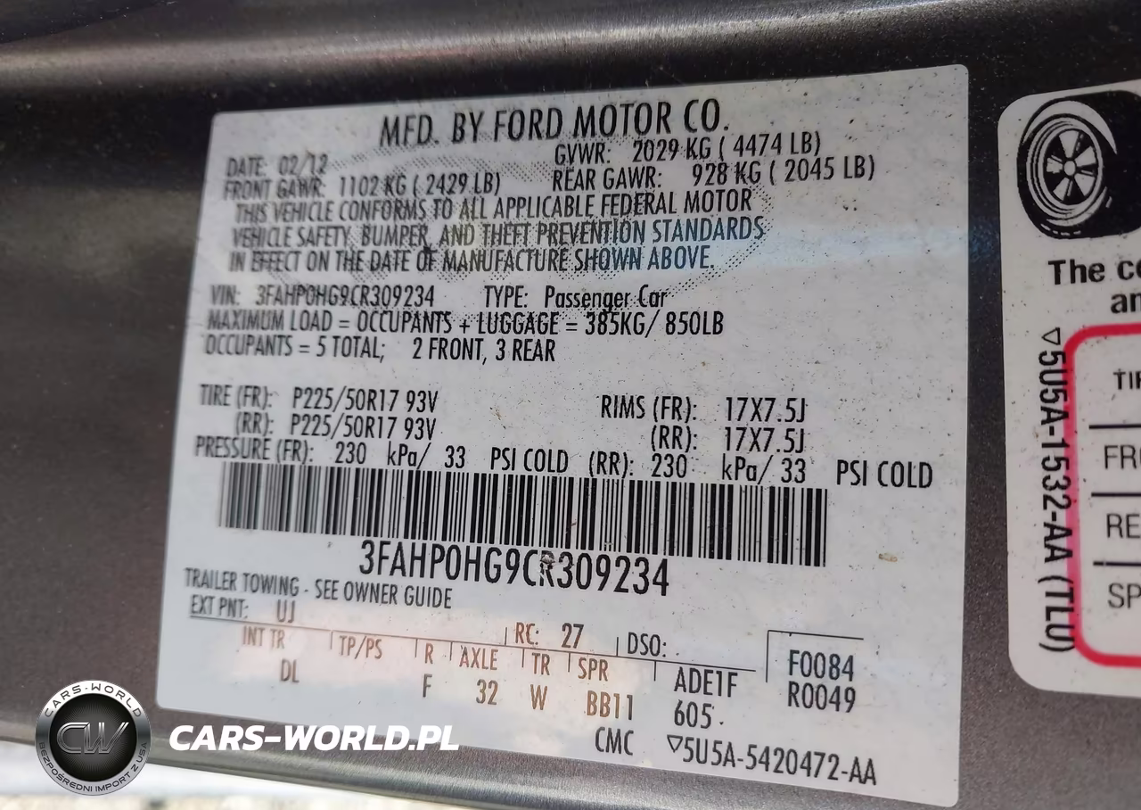 2012 Ford Fusion Se VIN:3FAHP0HG9CR309234 - 9