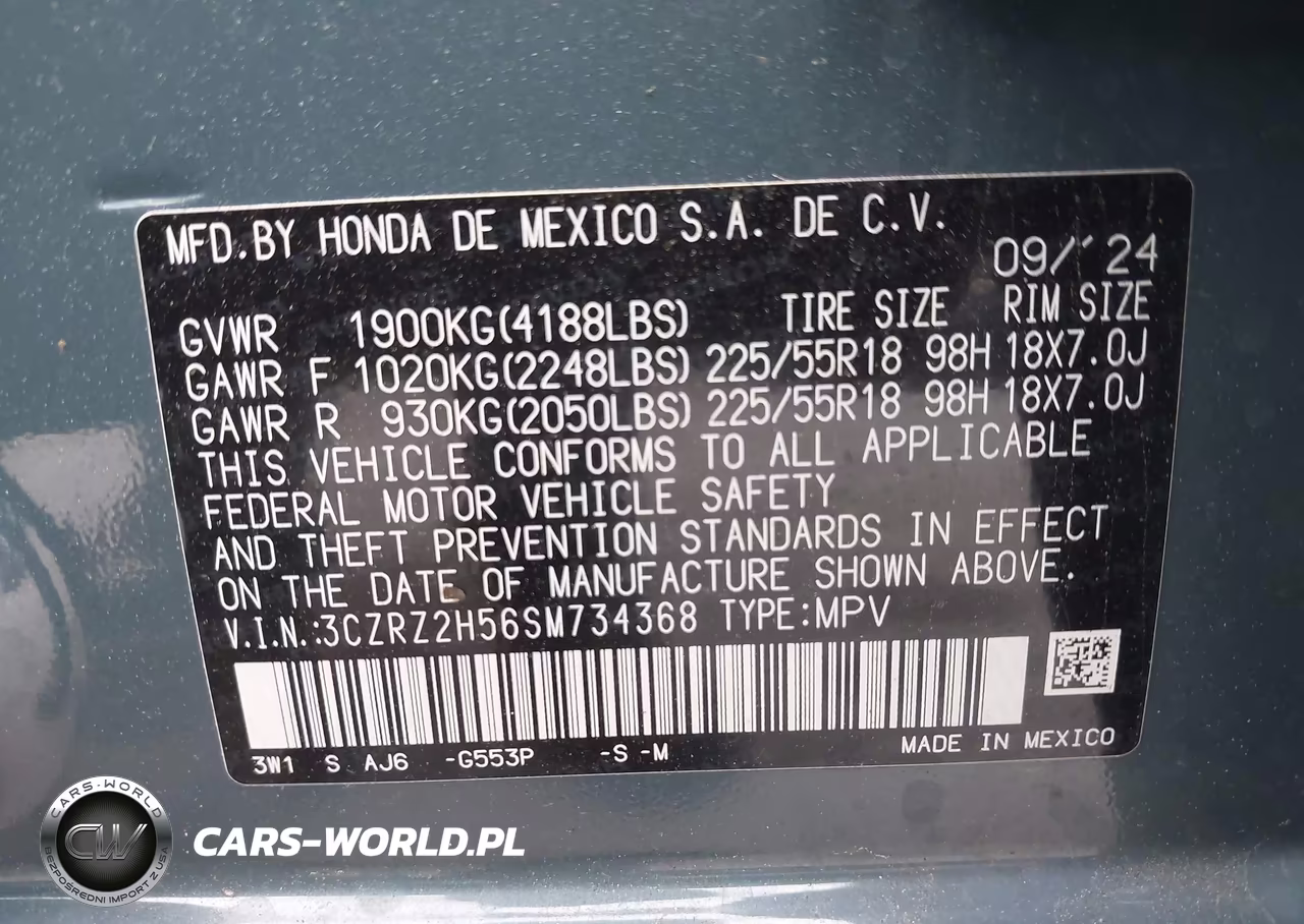 2025 Honda Hr-V Awd Sport VIN:3CZRZ2H56SM734368 - 9