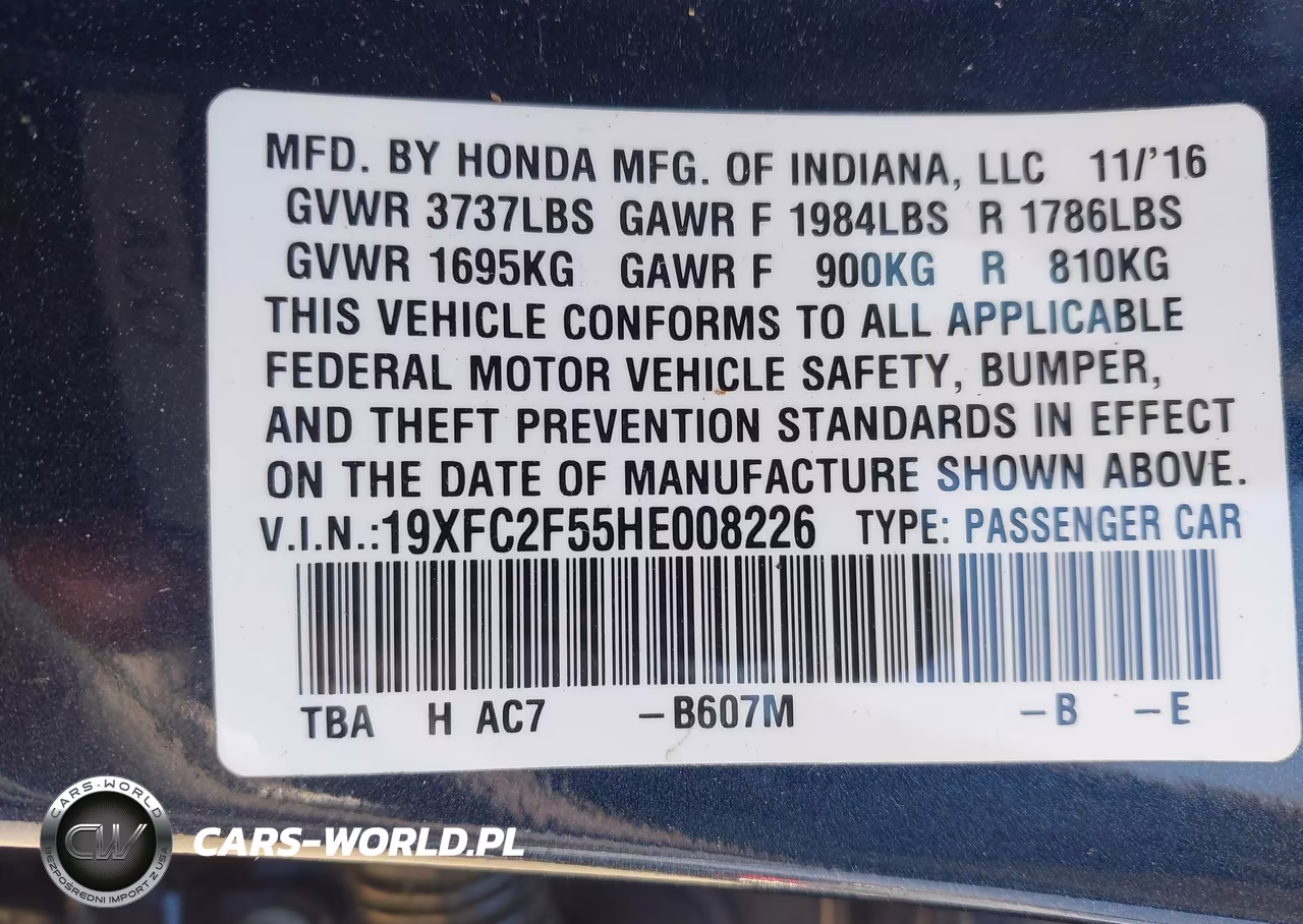 2017 Honda Civic Lx VIN:19XFC2F55HE008226 - 9