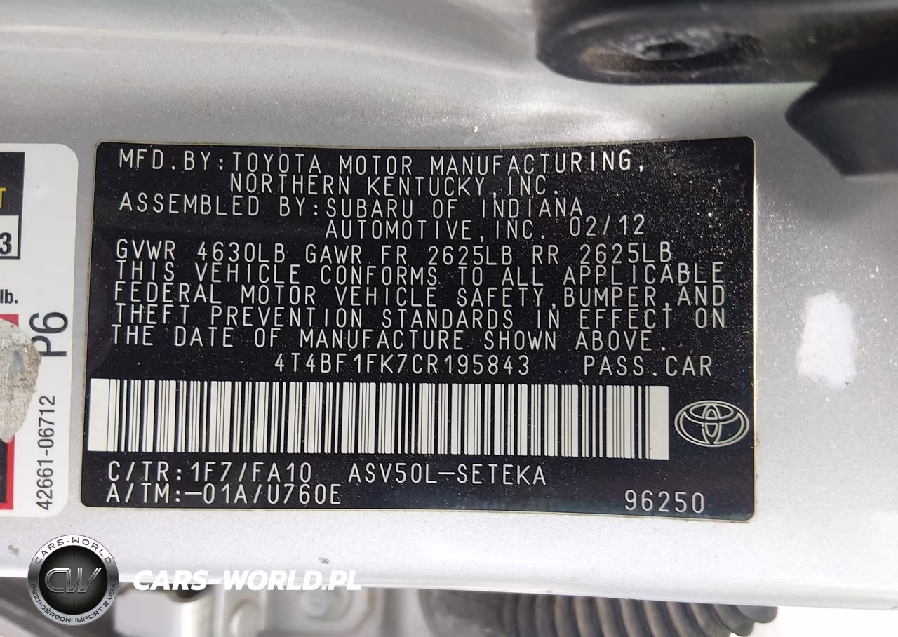2012 Toyota Camry L VIN:4T4BF1FK7CR195843 - 9