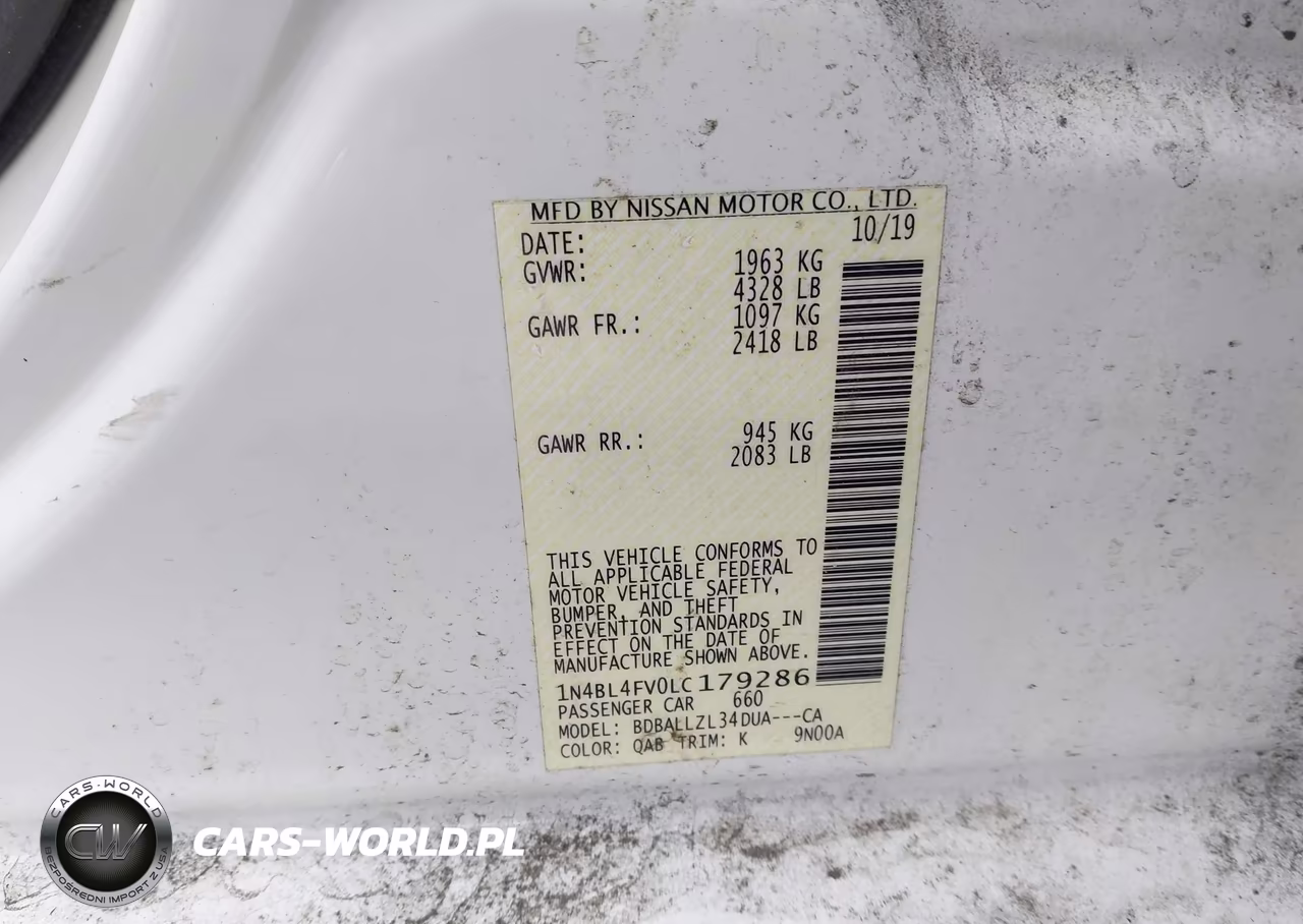 2020 Nissan Altima Platinum Fwd VIN:1N4BL4FV0LC179286 - 9