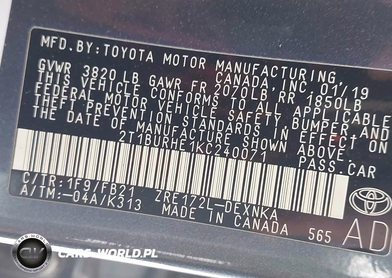 2019 Toyota Corolla Le VIN:2T1BURHE1KC240071 - 9