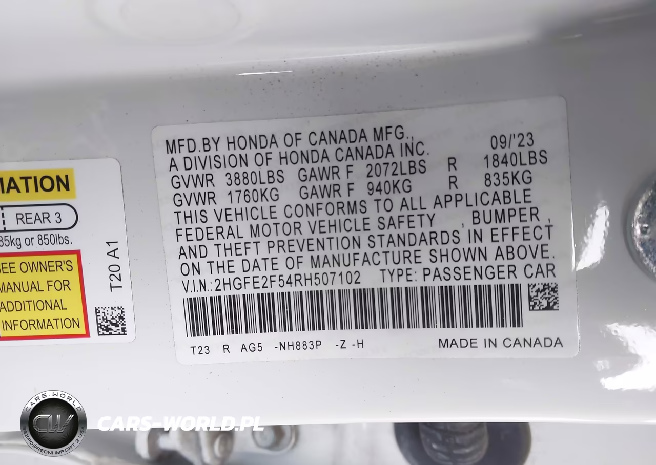 2024 Honda Civic Sport VIN:2HGFE2F54RH507102 - 9