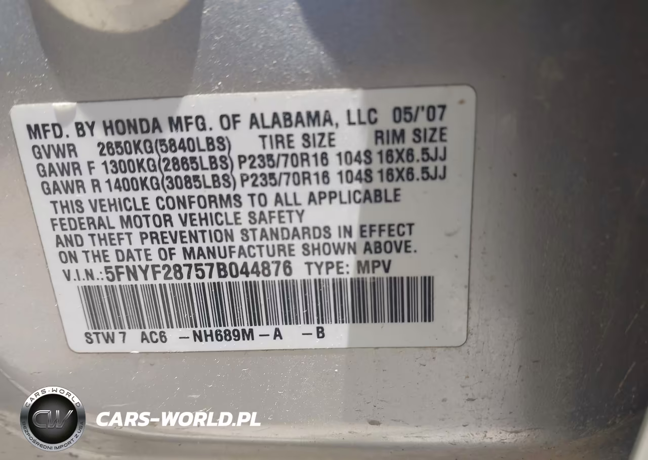 2007 Honda Pilot Ex-L VIN:5FNYF28757B044876 - 9