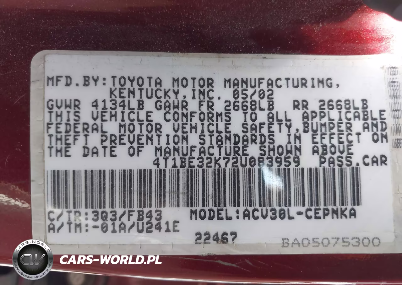 2002 Toyota Camry Le VIN:4T1BE32K72U083959 - 9