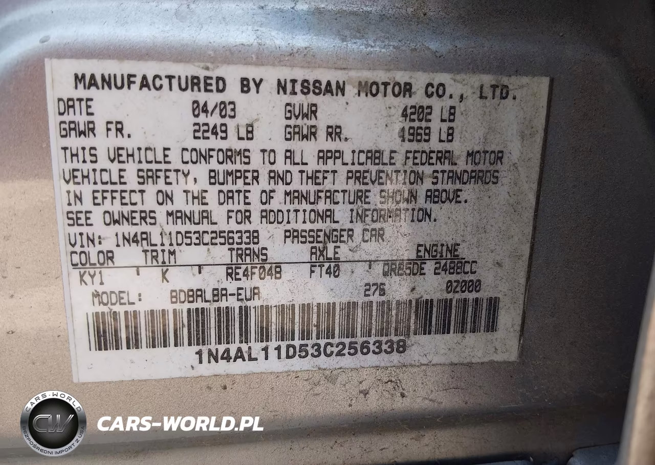 2003 Nissan Altima 2.5 S VIN:1N4AL11D53C256338 - 9
