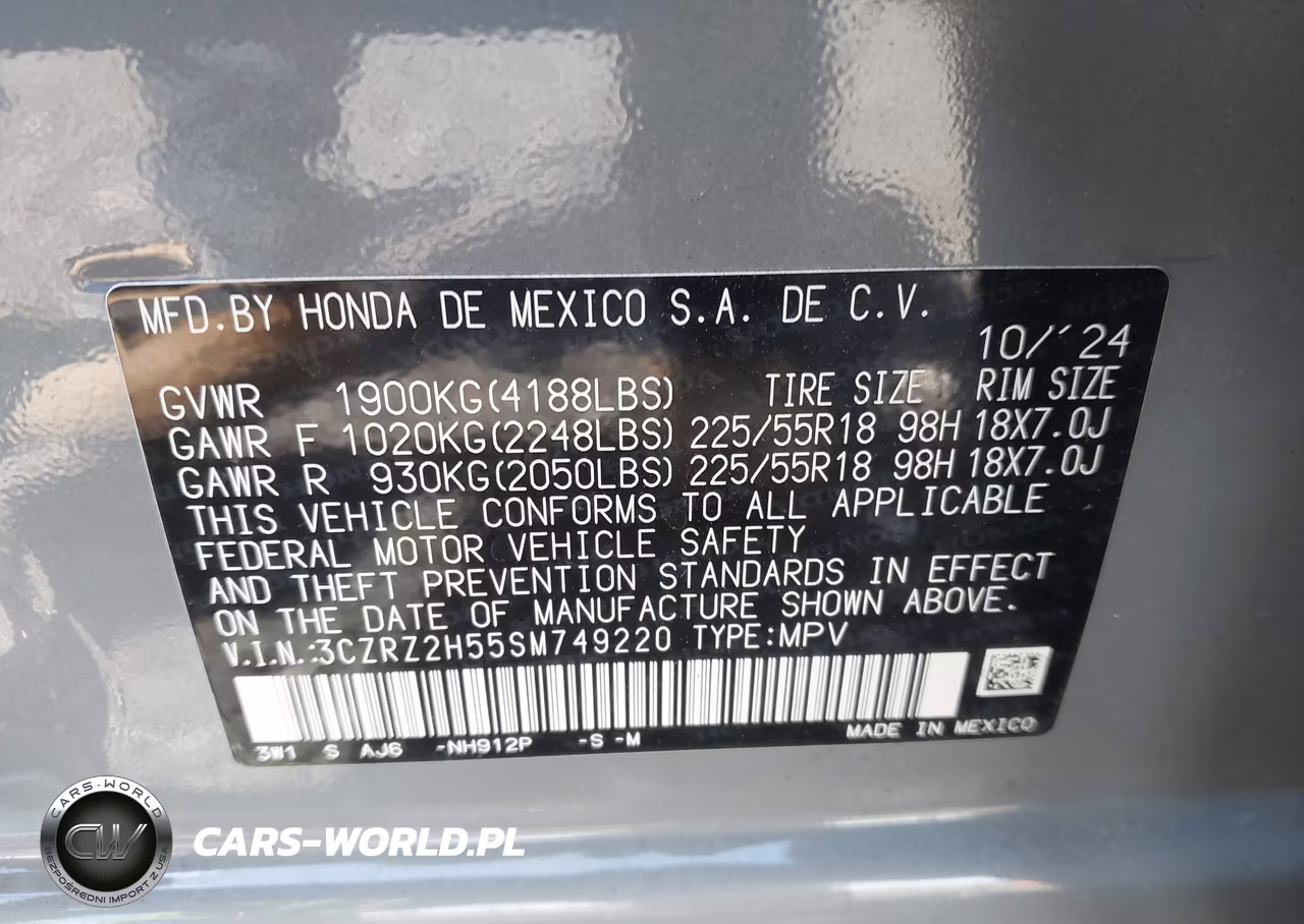 2025 Honda Hr-V Awd Sport VIN:3CZRZ2H55SM749220 - 9