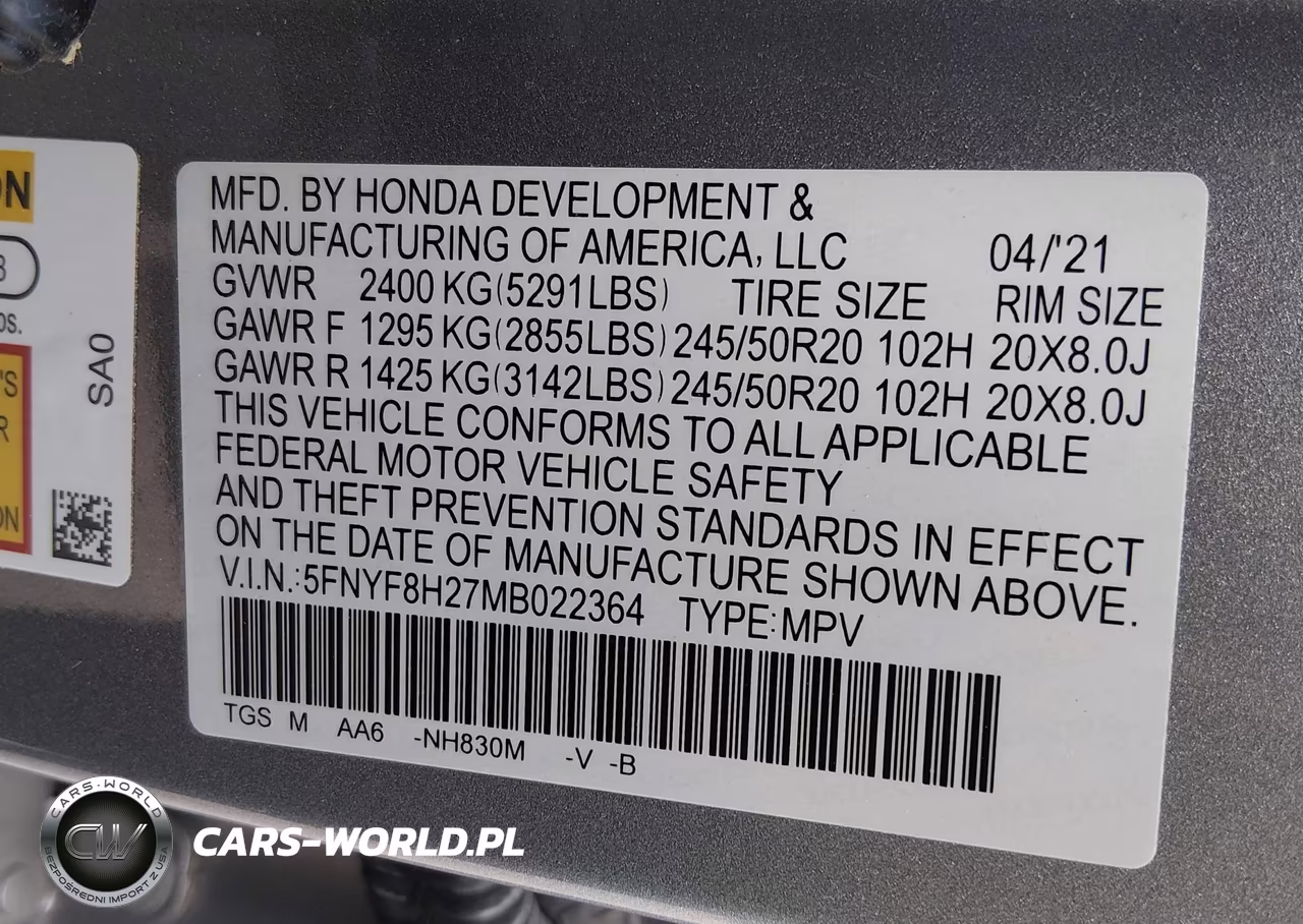 2021 Honda Passport Awd Sport VIN:5FNYF8H27MB022364 - 9