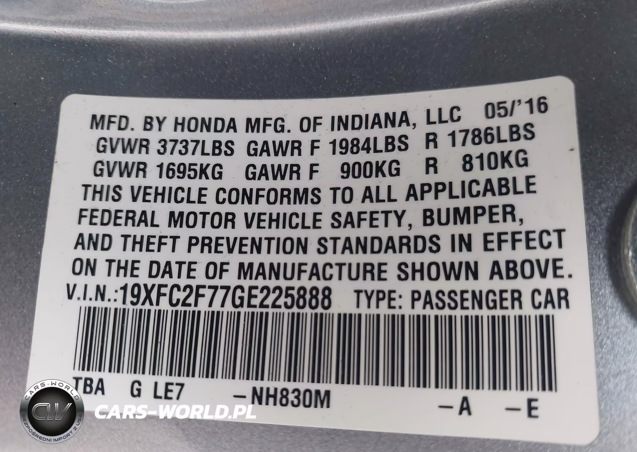 2016 Honda Civic Ex VIN:19XFC2F77GE225888 - 9