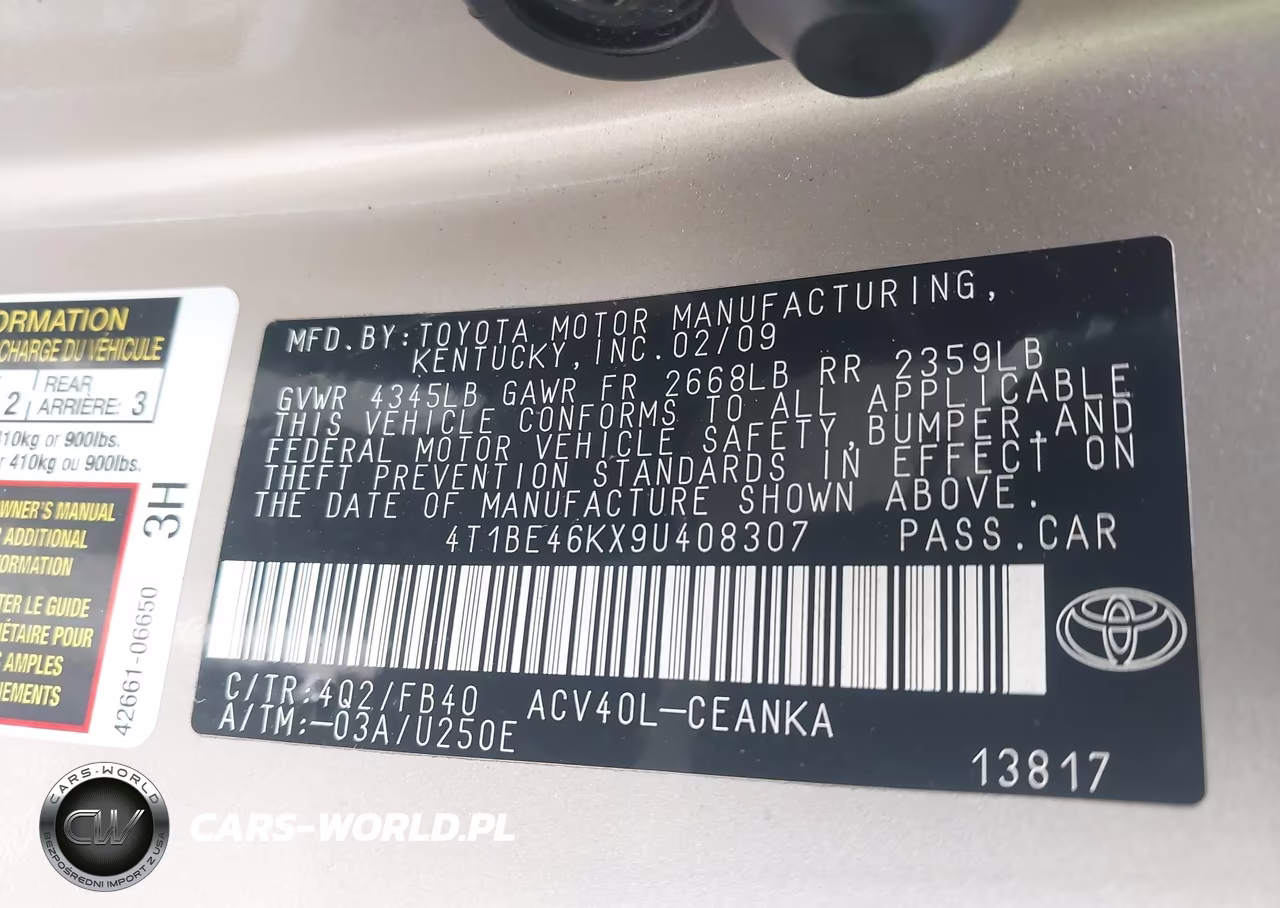 2009 Toyota Camry Le VIN:4T1BE46KX9U408307 - 9