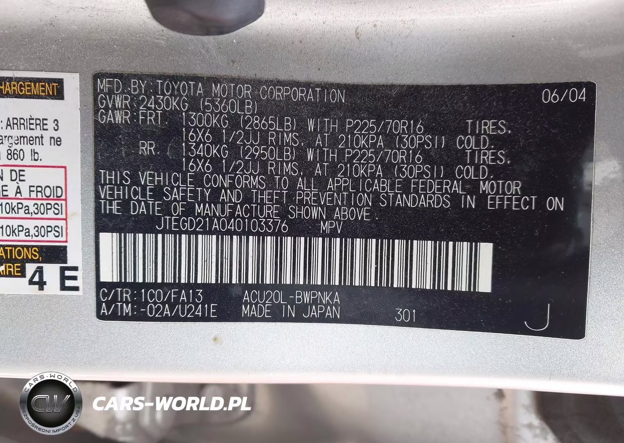 2004 Toyota Highlander VIN:JTEGD21A040103376 - 9