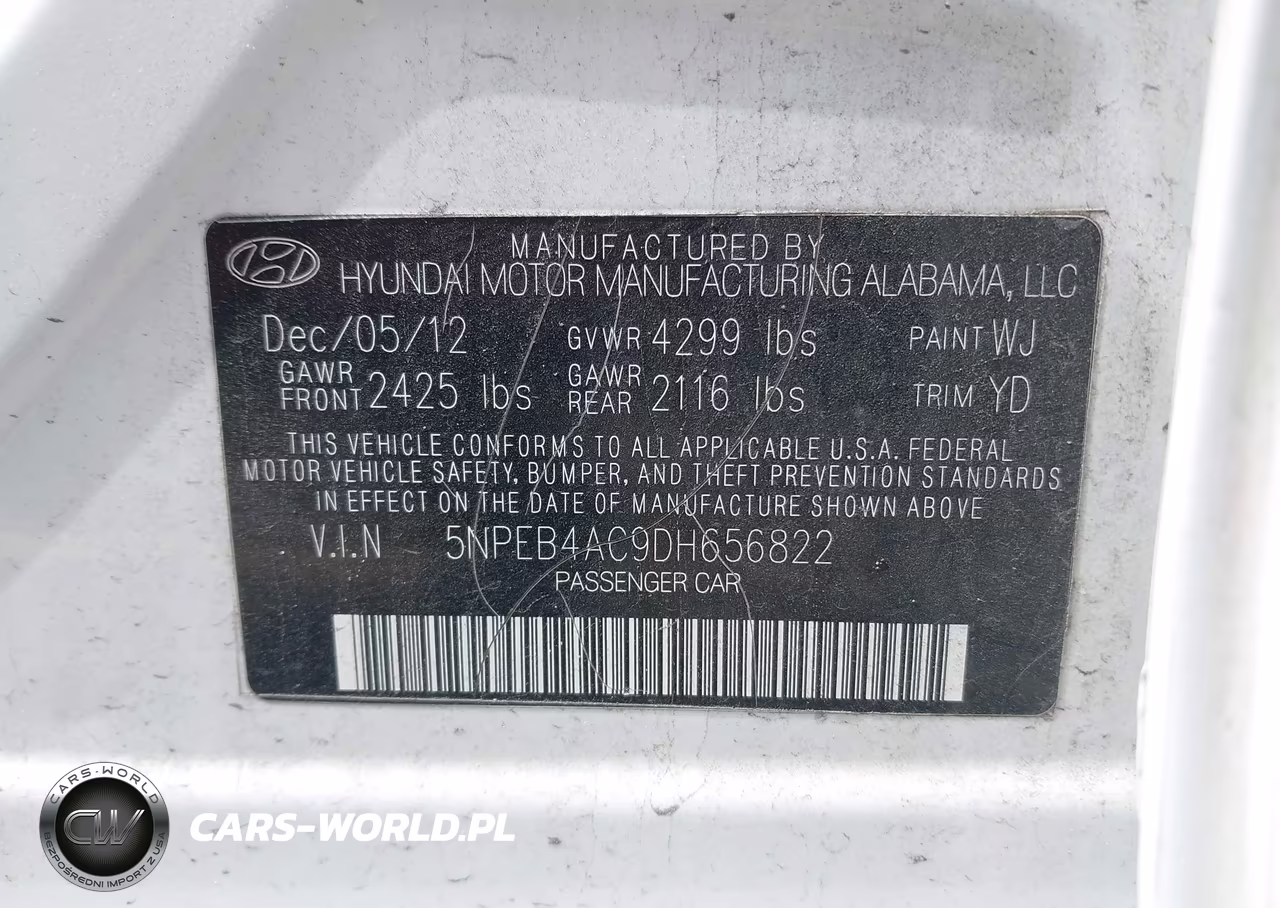 2013 Hyundai Sonata Gls VIN:5NPEB4AC9DH656822 - 9