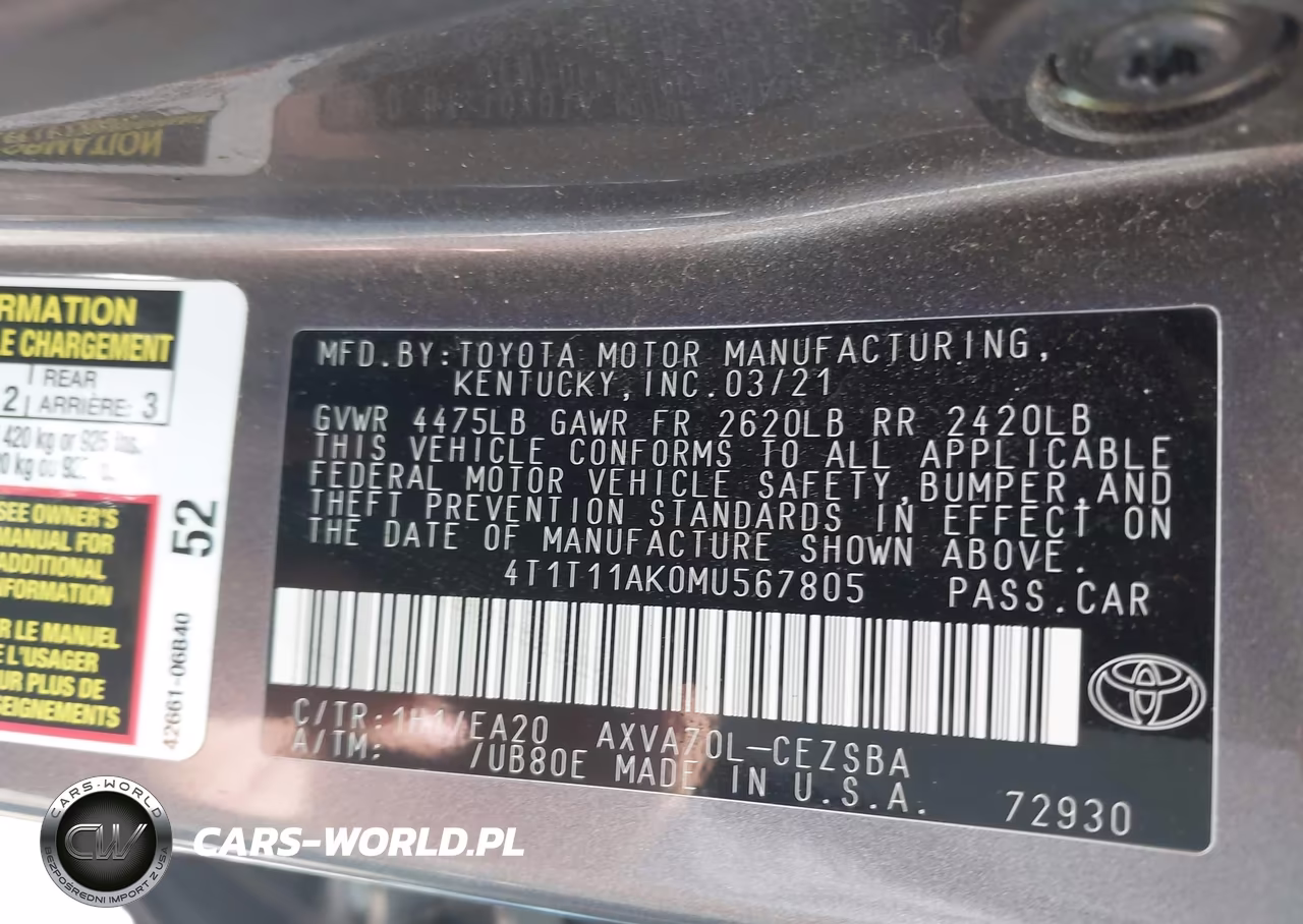 2021 Toyota Camry Se VIN:4T1T11AK0MU567805 - 9