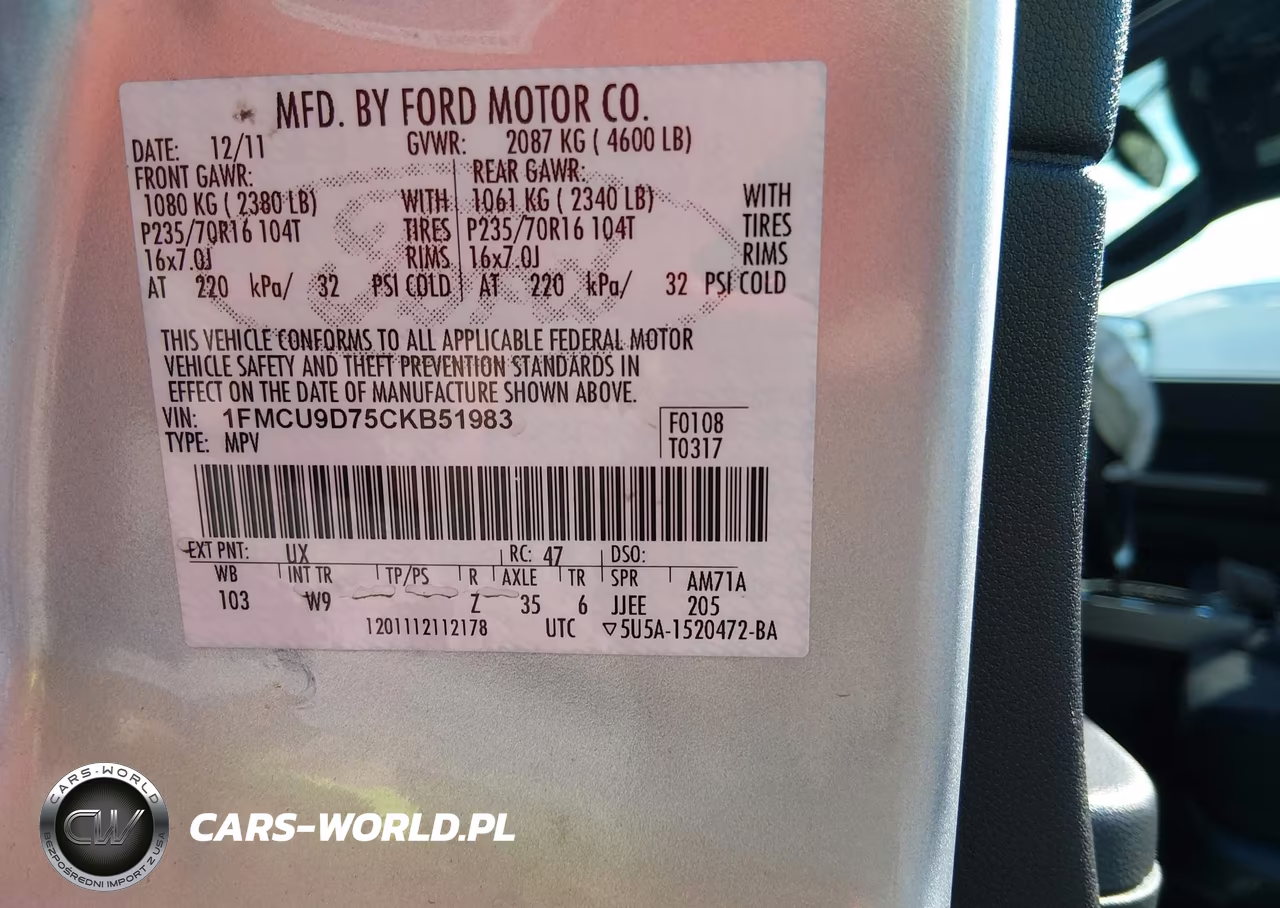 2012 Ford Escape Xlt VIN:1FMCU9D75CKB51983 - 9
