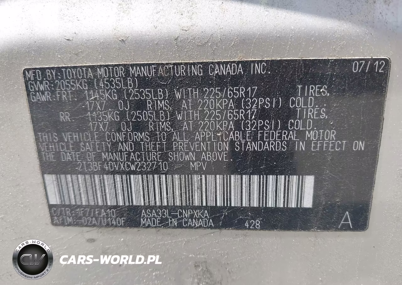 2012 Toyota Rav4 VIN:2T3BF4DVXCW232710 - 9