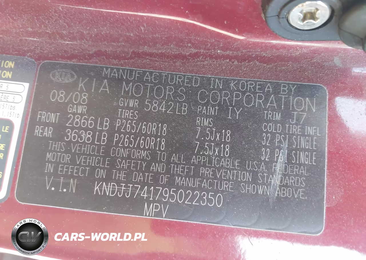 2009 Kia Borrego Ex V6 VIN:KNDJJ741795022350 - 9