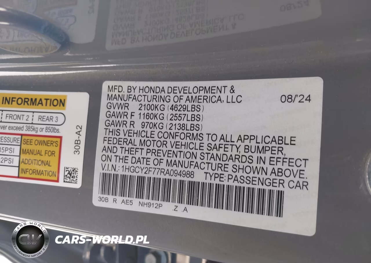 2024 Honda Accord Hybrid Sport-L VIN:1HGCY2F77RA094988 - 9
