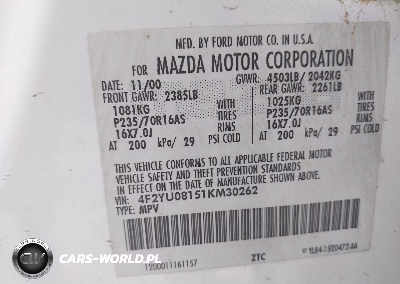 2001 Mazda Tribute Es V6-Lx V6 VIN:4F2YU08151KM30262 - 9