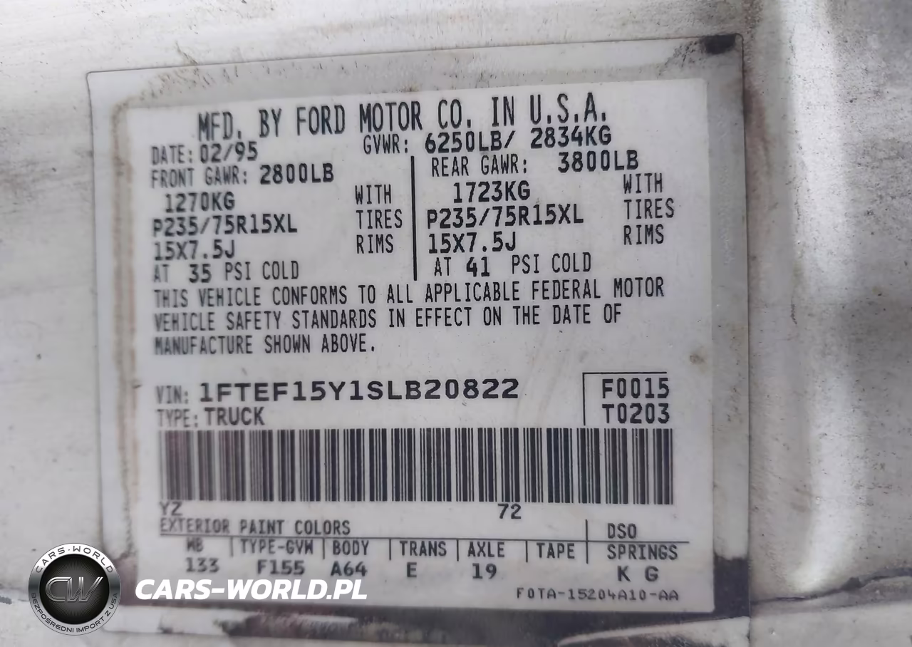 1995 Ford F150 VIN:1FTEF15Y1SLB20822 - 9